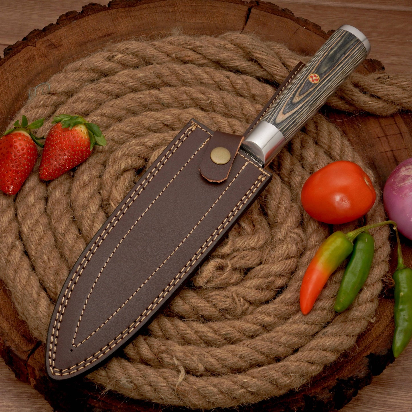 14" Handmade Forged D2 Stainless Steel Chef Knife - Kitchen Knife with Pakkawood Handle