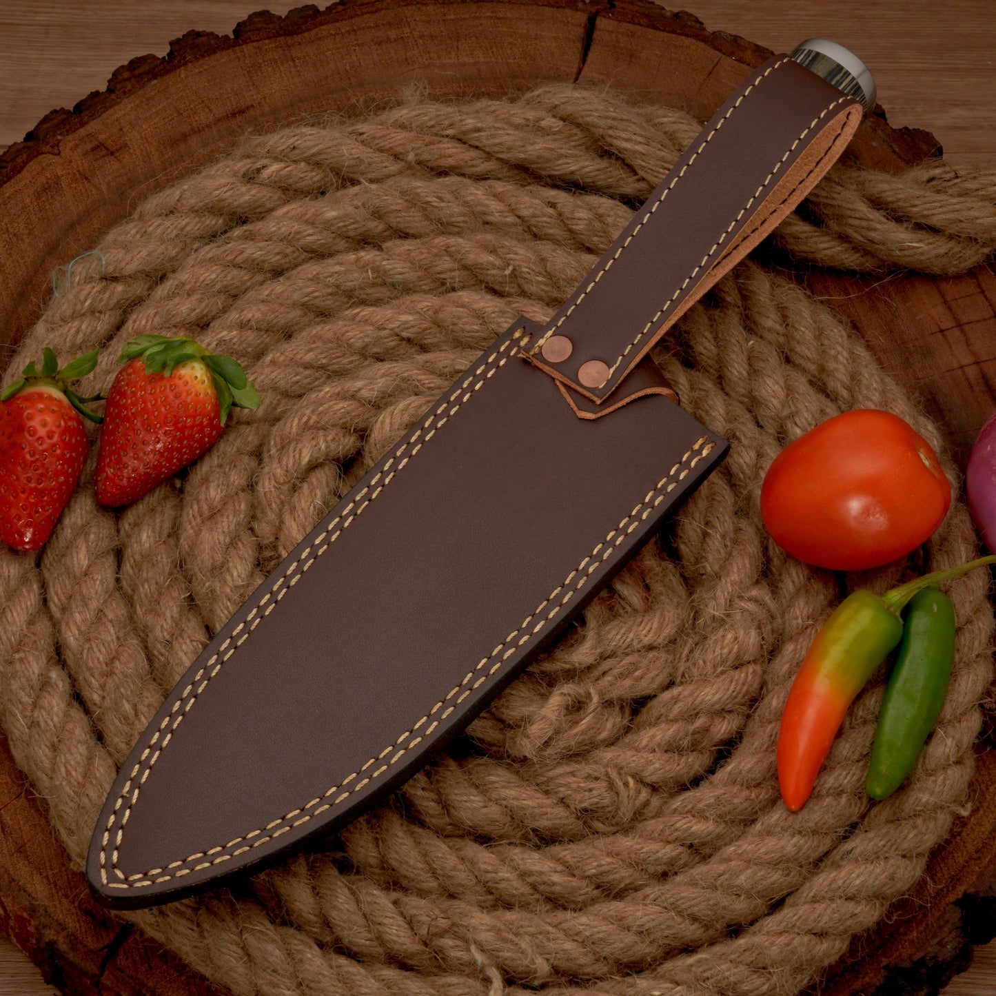 14" Handmade Forged D2 Stainless Steel Chef Knife - Kitchen Knife with Pakkawood Handle