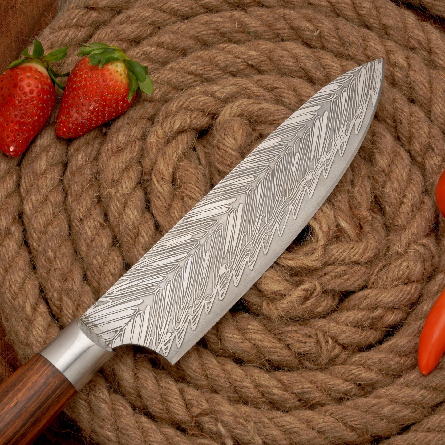 14" Handmade Forged D2 Stainless Steel Chef Knife - Kitchen Knife with Rosewood Handle