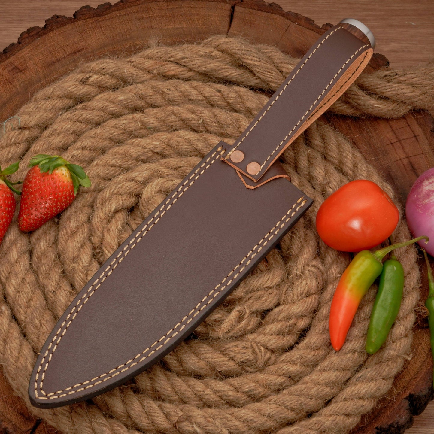 14" Handmade Forged D2 Stainless Steel Chef Knife - Kitchen Knife with Rosewood Handle