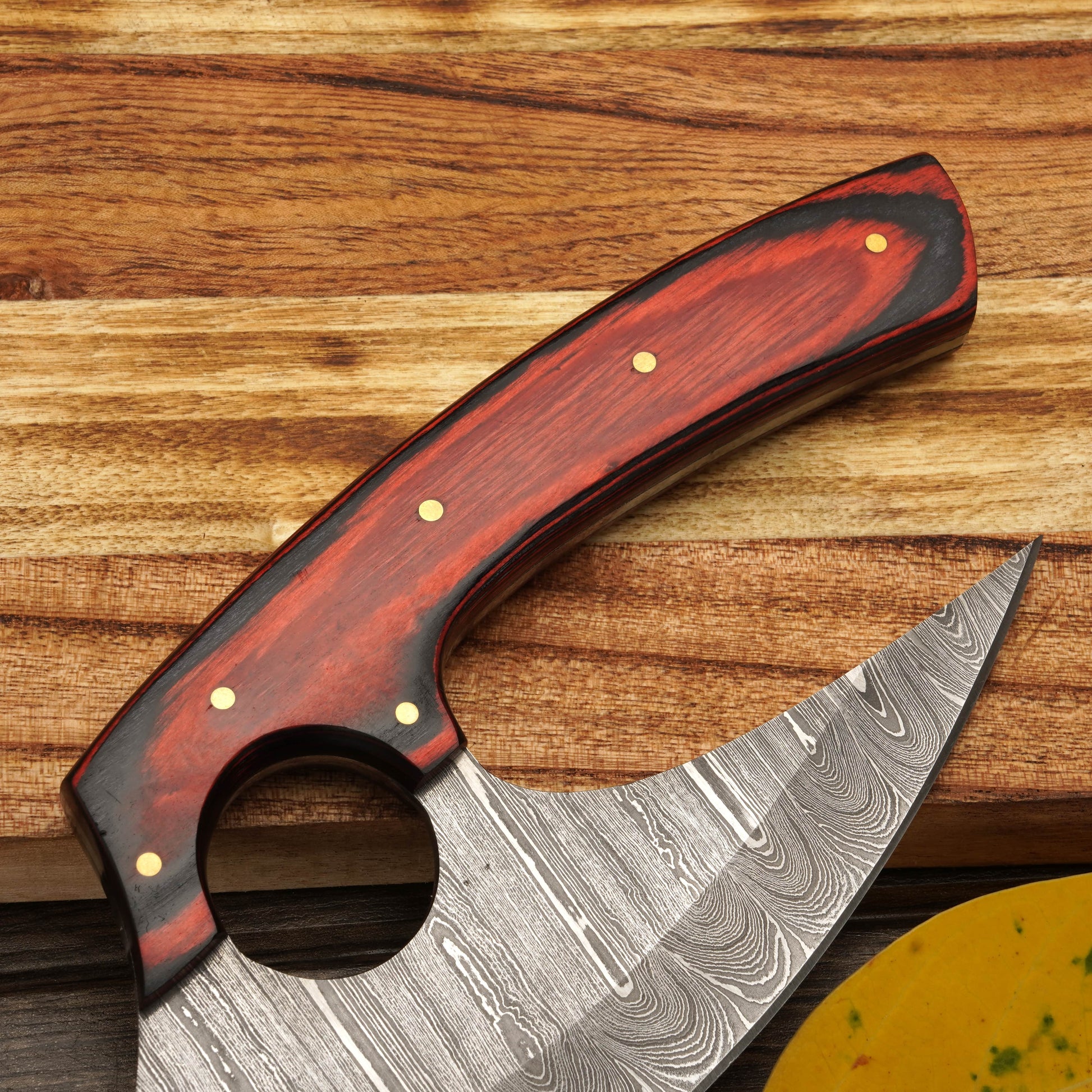 8” Damascus Ulu Knife - Stag Antler & Pakkawood Handle - Alaskan knife