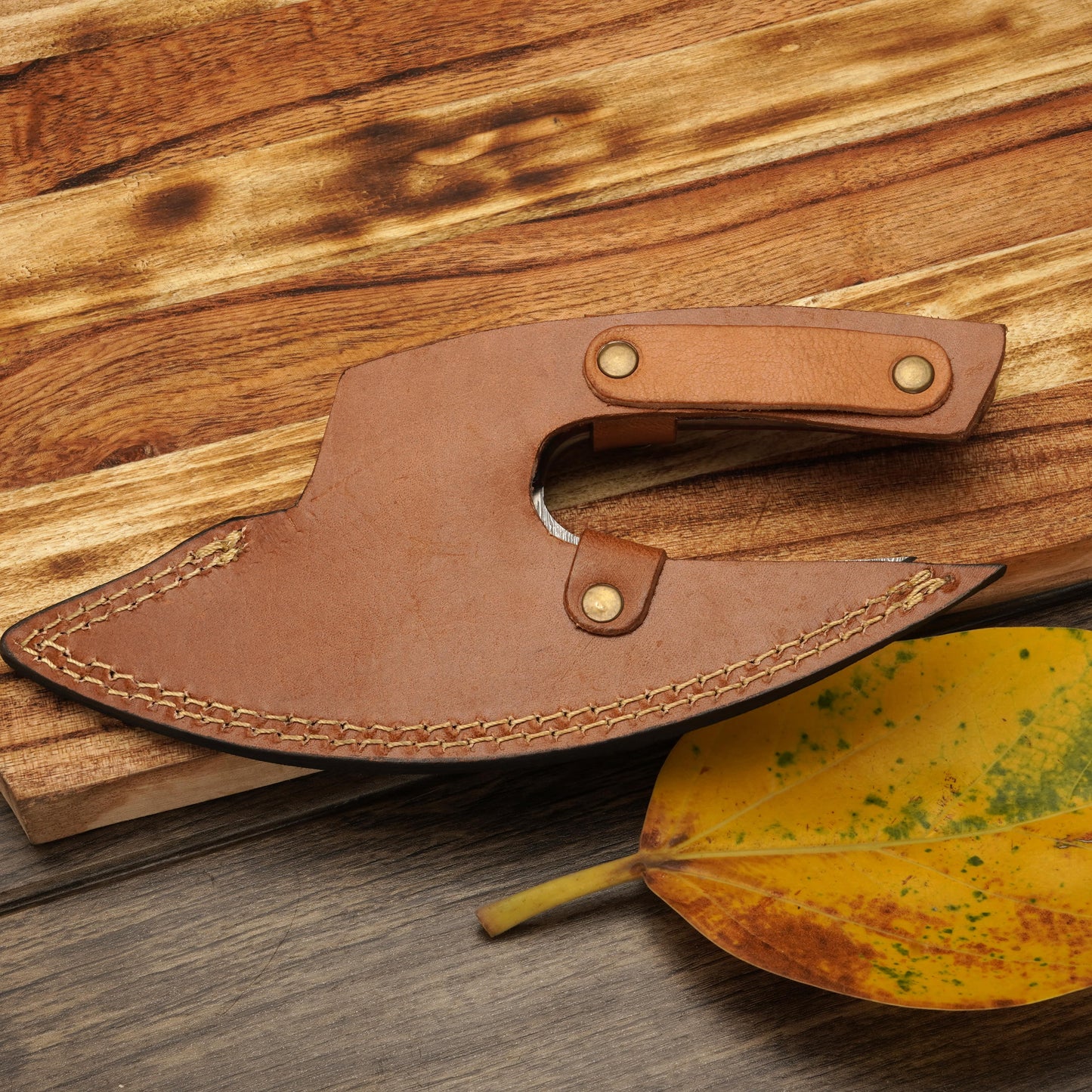 8” Damascus Ulu Knife - Stag Antler & Pakkawood Handle - Alaskan knife