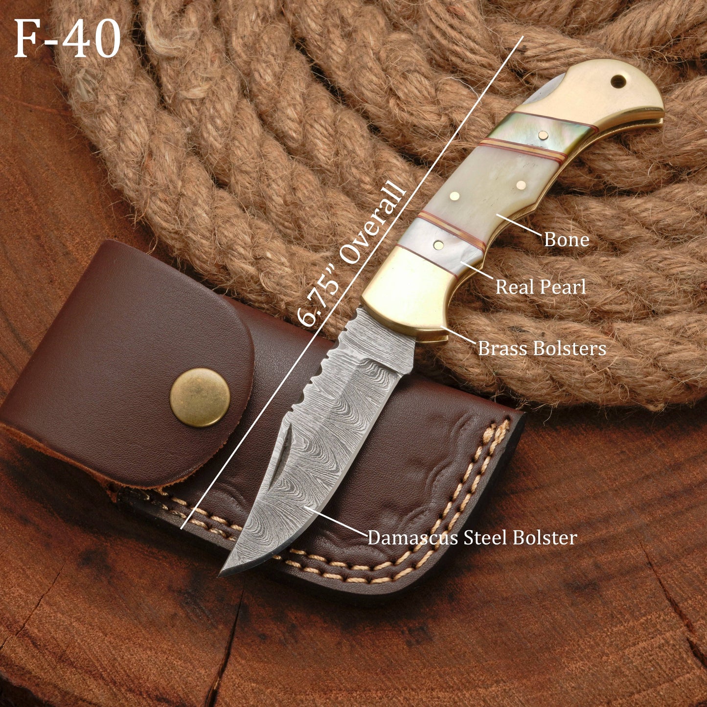 Handmade Damascus Steel Pocket Folding Knife With Real Pearl Bone And Pocket Clip
