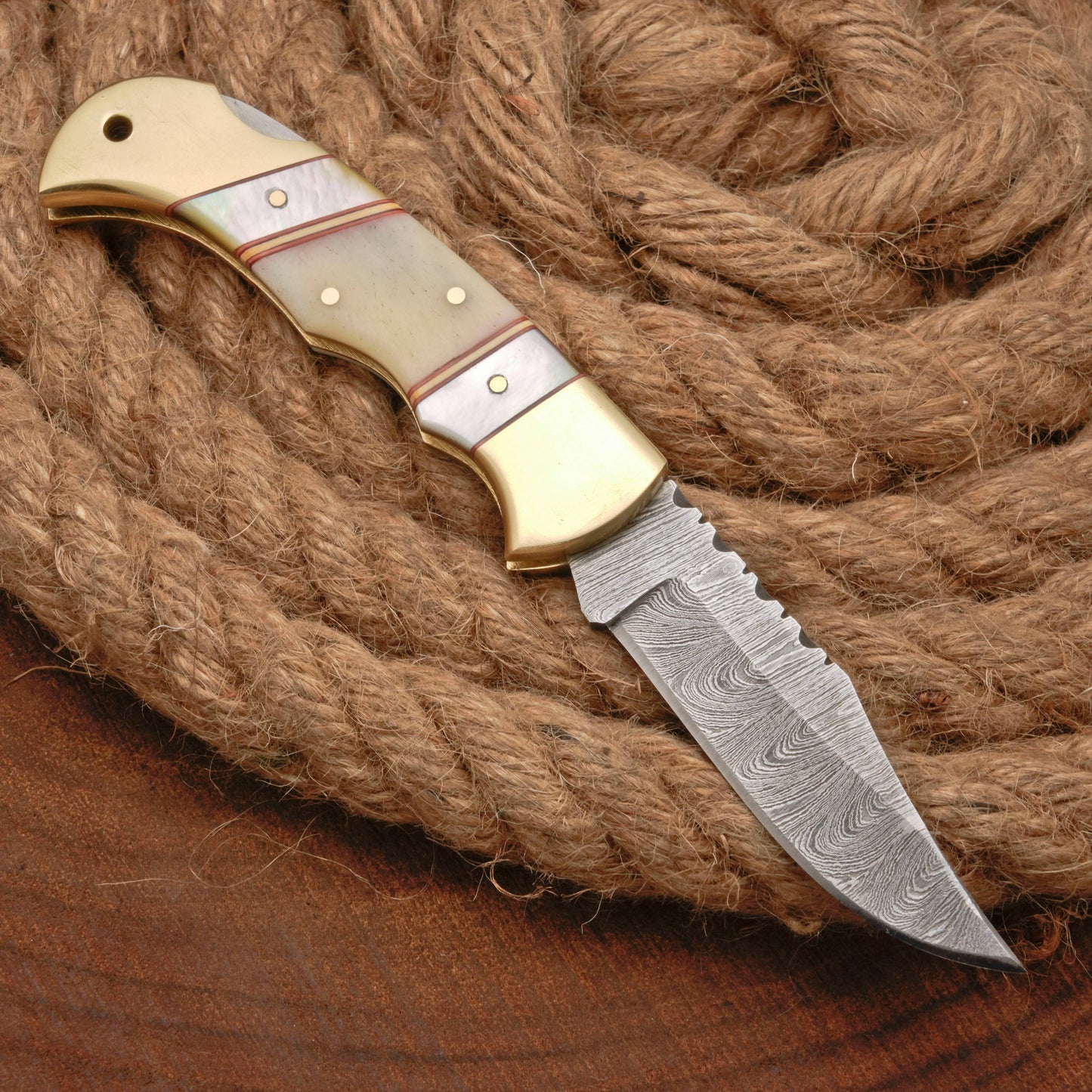 Handmade Damascus Pocket Knife - 6.75'' Back Lock Folding Knife Pearl Handle - Camping Knife
