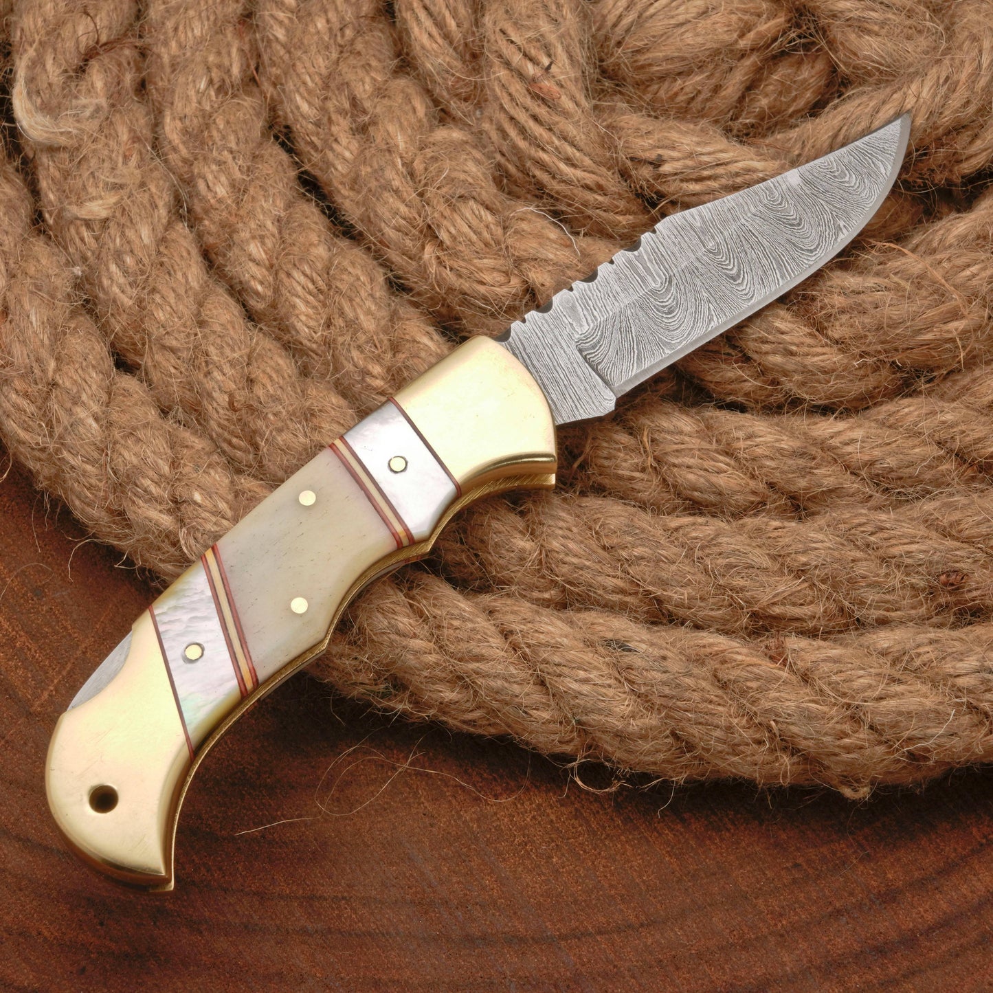 Handmade Damascus Pocket Knife - 6.75'' Back Lock Folding Knife Pearl Handle - Camping Knife