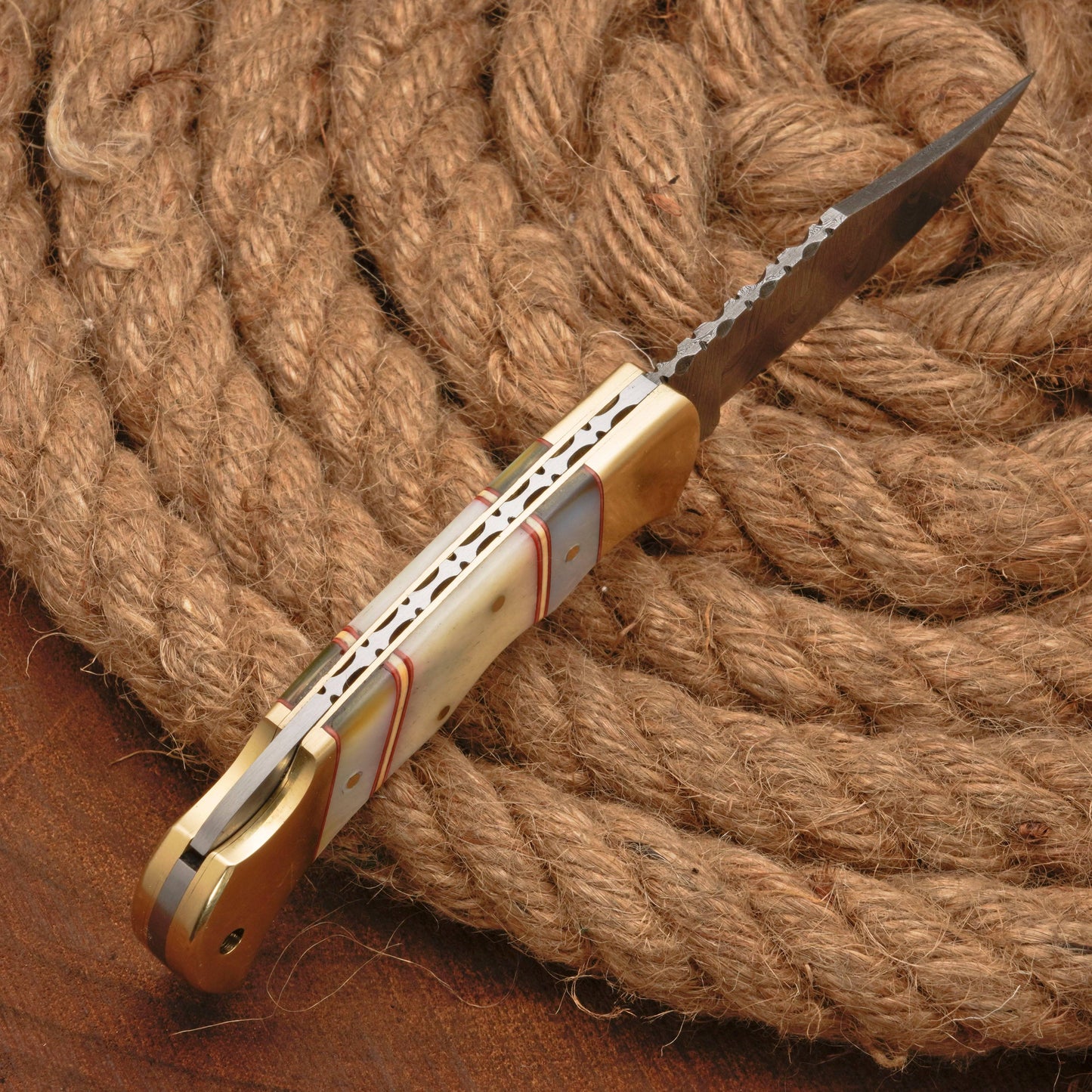 Handmade Damascus Pocket Knife - 6.75'' Back Lock Folding Knife Pearl Handle - Camping Knife