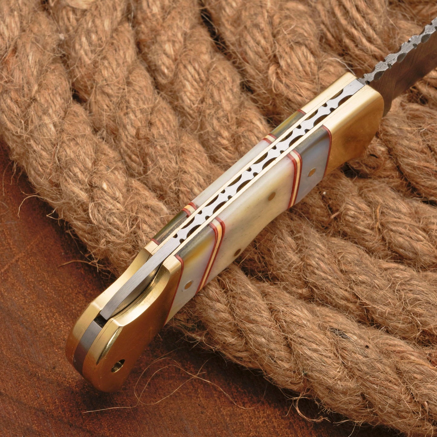 Handmade Damascus Pocket Knife - 6.75'' Back Lock Folding Knife Pearl Handle - Camping Knife