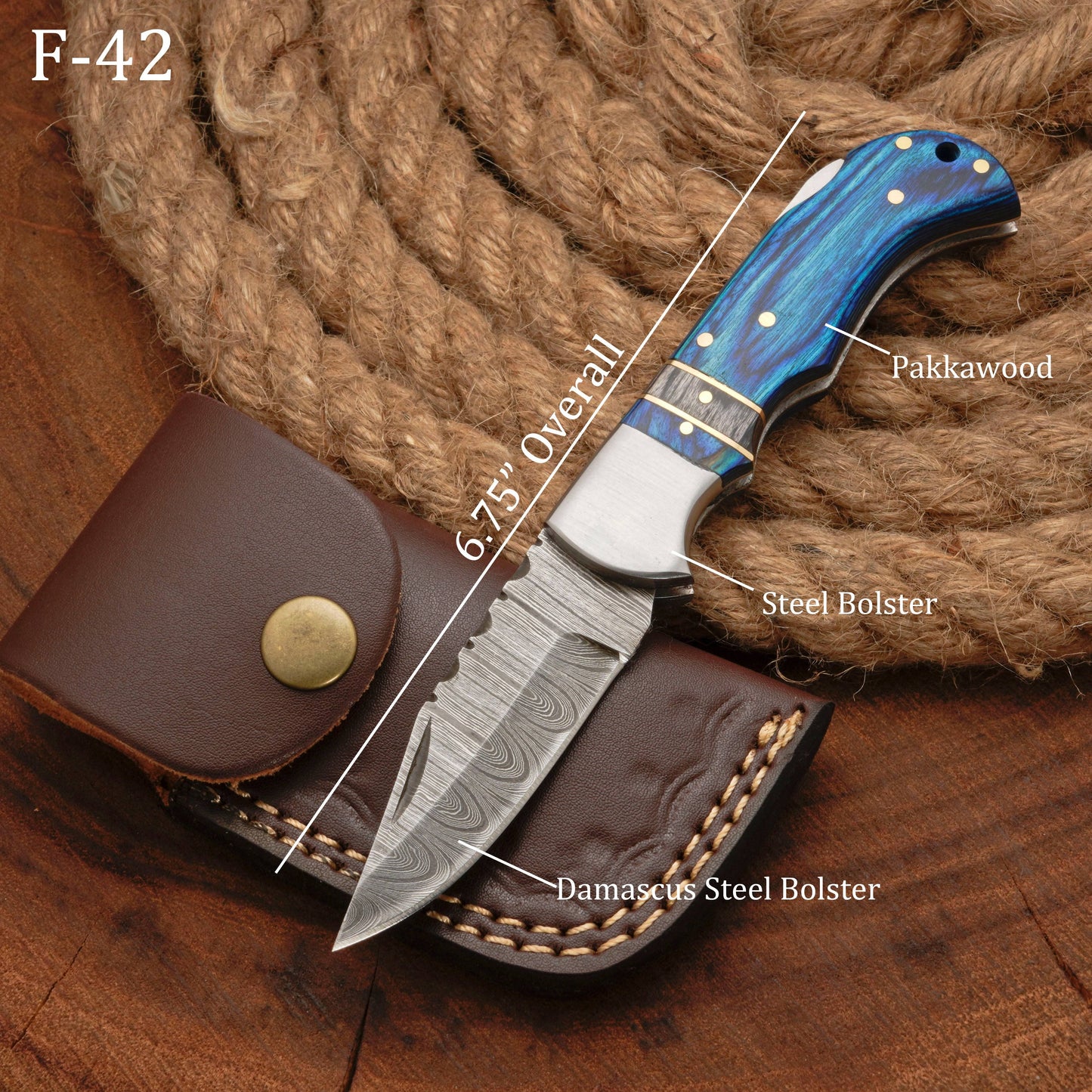 Handmade Damascus Steel Hunting Pocket Knife Camping Folding Blade With Wood Handle