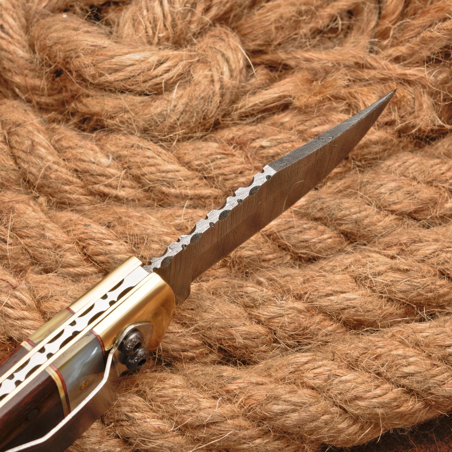 Handmade Damascus Steel Pocket Folding Knife With Real Pearl Rose Wood And Pocket Clip