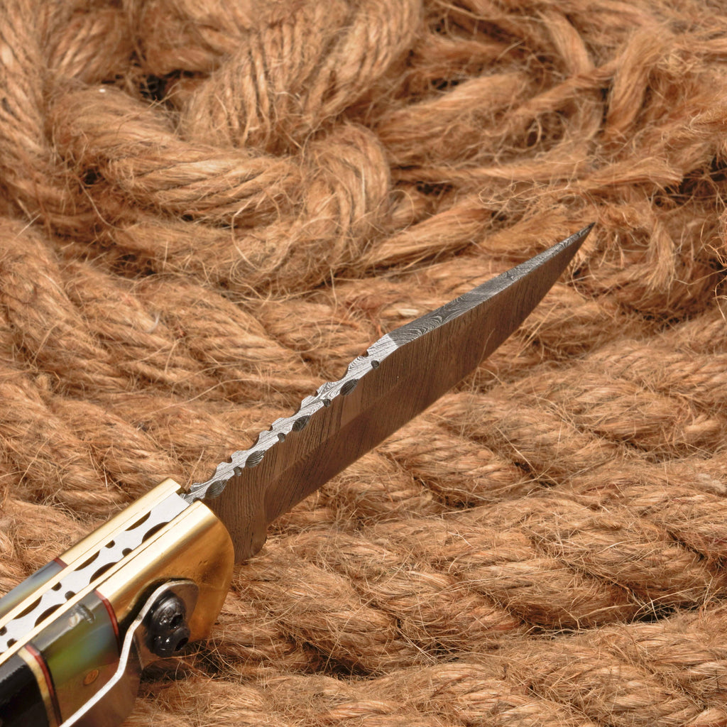 Handmade Damascus Steel Pocket Folding Knife With Real Pearl Black Horn And Pocket Clip