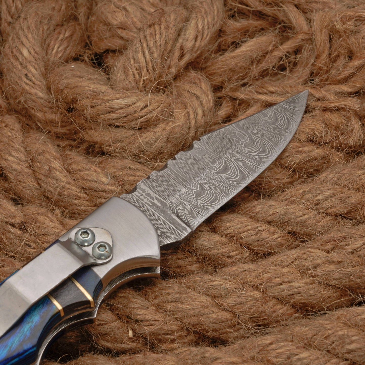 Handmade Damascus Steel Pocket Folding Knife With Pakkawood Handle And Pocket Clip
