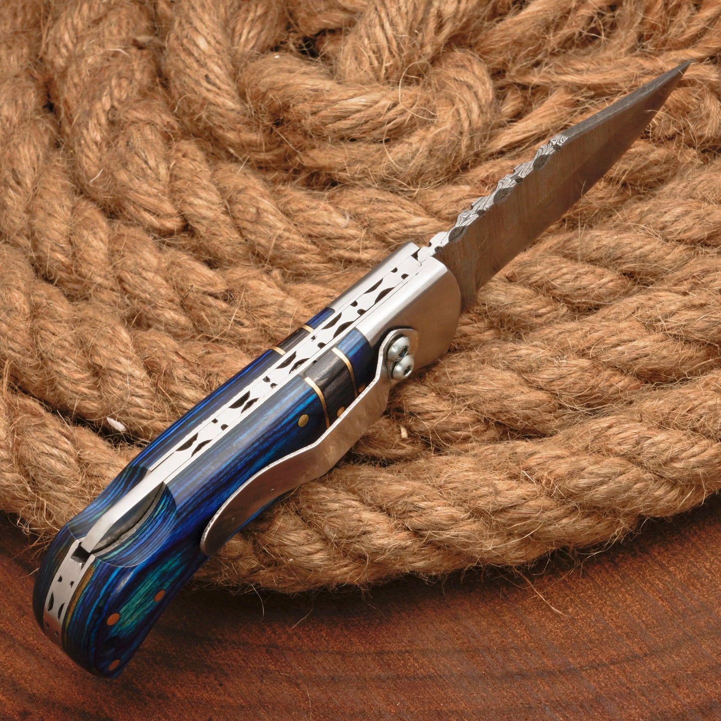 Handmade Damascus Steel Pocket Folding Knife With Pakkawood Handle And Pocket Clip