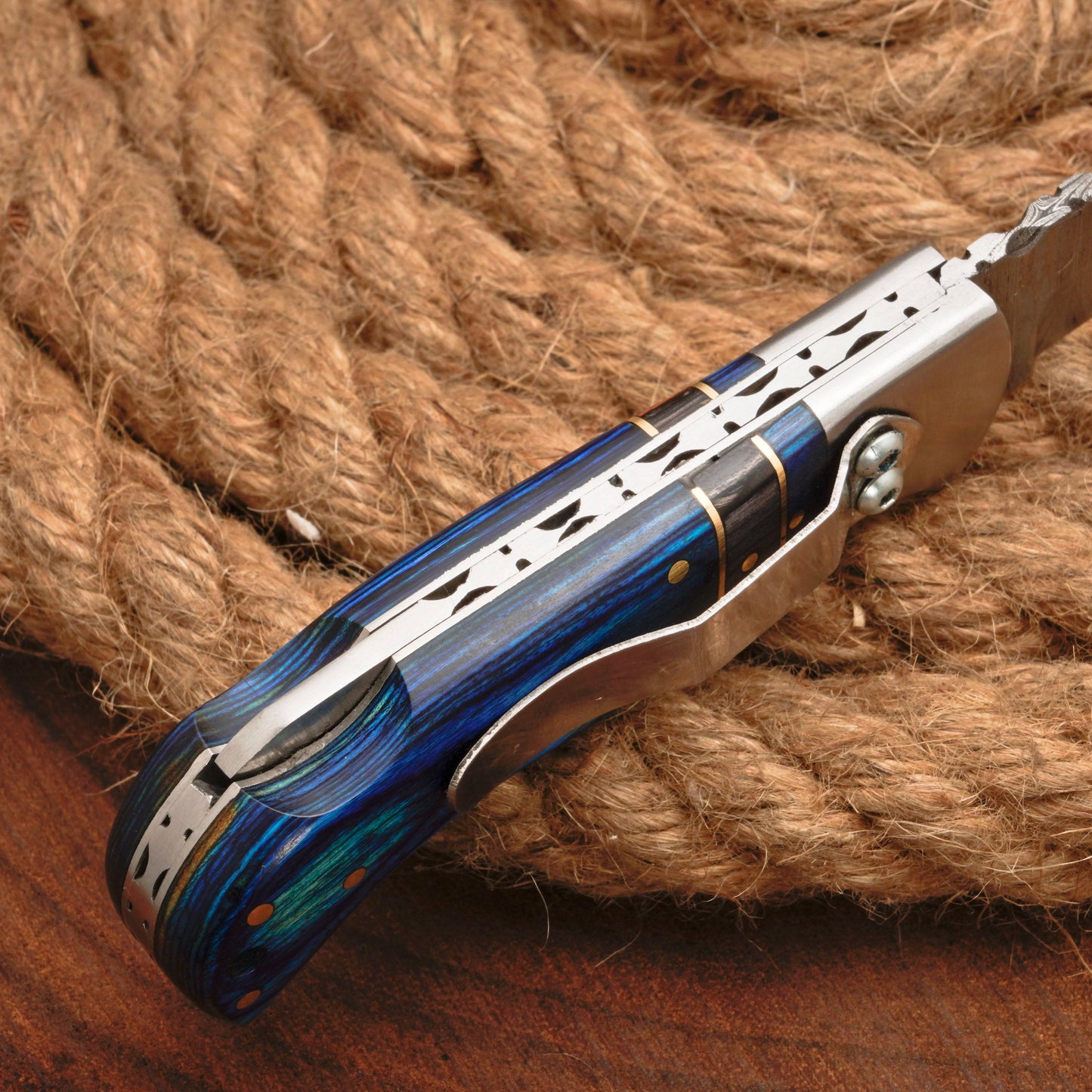 Handmade Damascus Steel Pocket Folding Knife With Pakkawood Handle And Pocket Clip