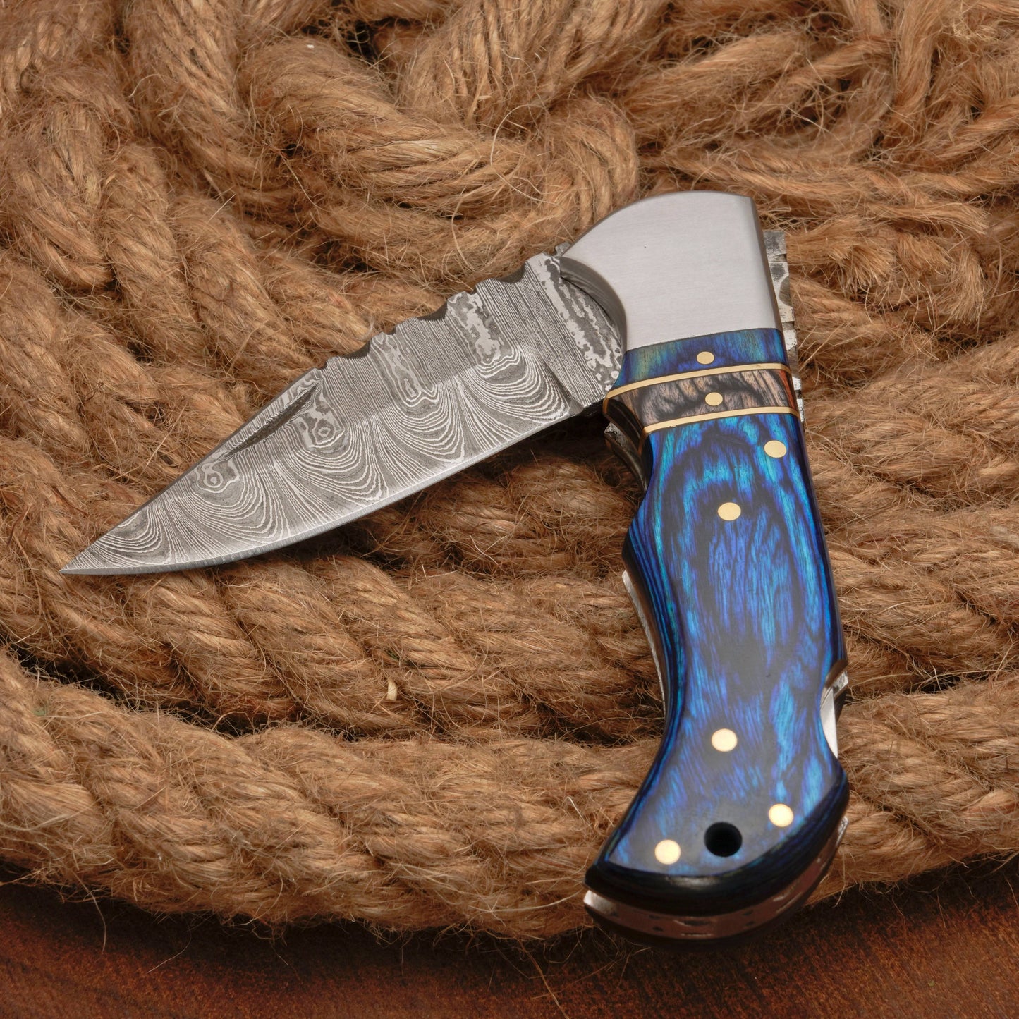 Handmade Damascus Steel Pocket Folding Knife With Pakkawood Handle And Pocket Clip