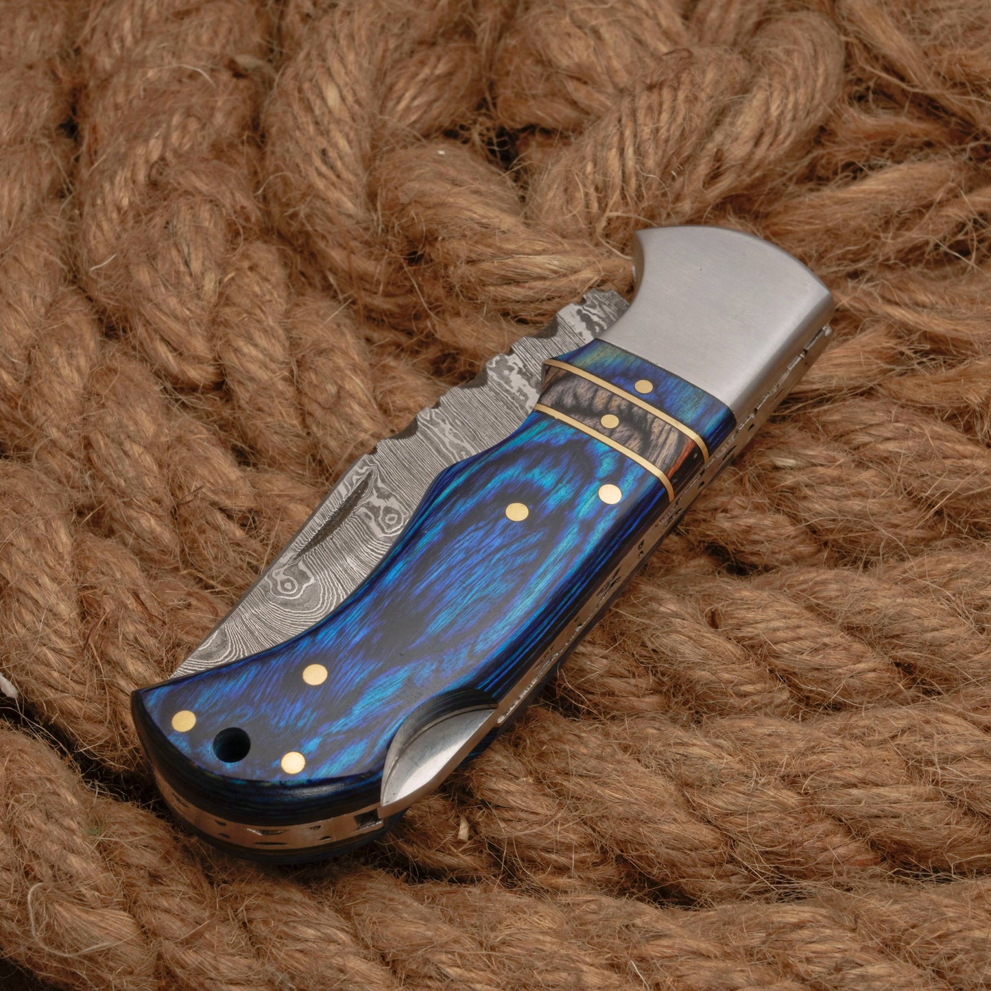 Handmade Damascus Steel Pocket Folding Knife With Pakkawood Handle And Pocket Clip