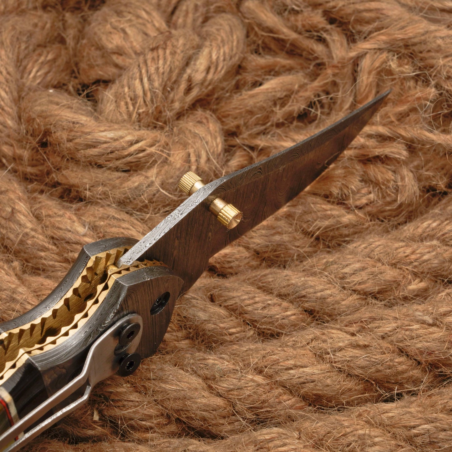 7" Handmade Damascus Pocket Knife with Pocket Clip - Real Pearl Black Horn - Damascus Bolster