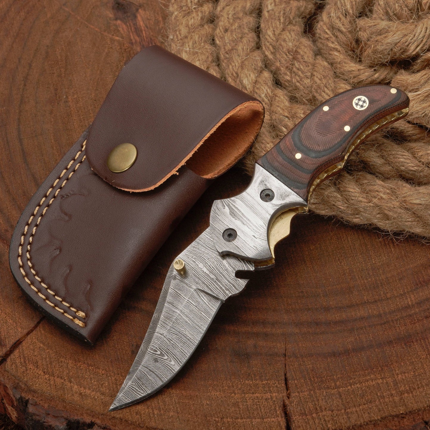 EDC Hand Forged Damascus Pocket Knife-Camping Folding knife | Pocket Clip knife with Micarta Handle