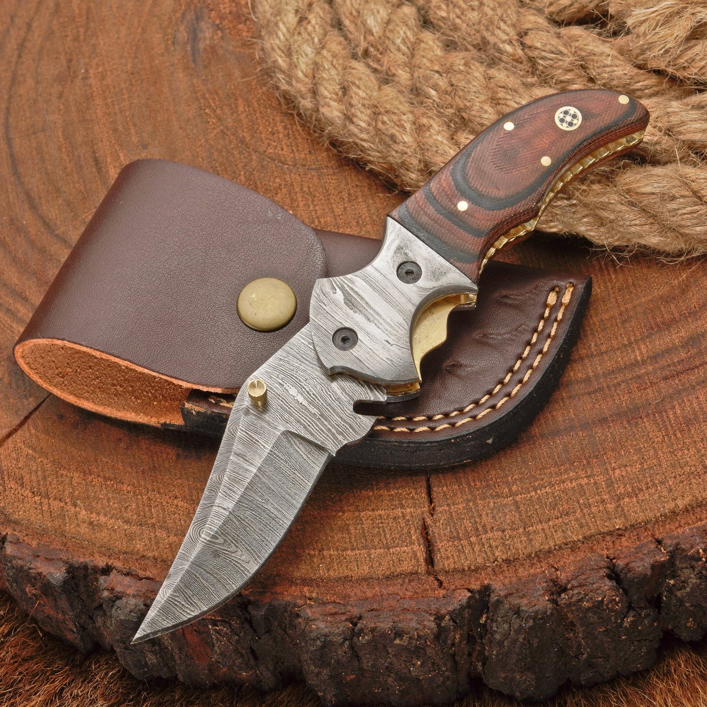 EDC Hand Forged Damascus Pocket Knife-Camping Folding knife | Pocket Clip knife with Micarta Handle