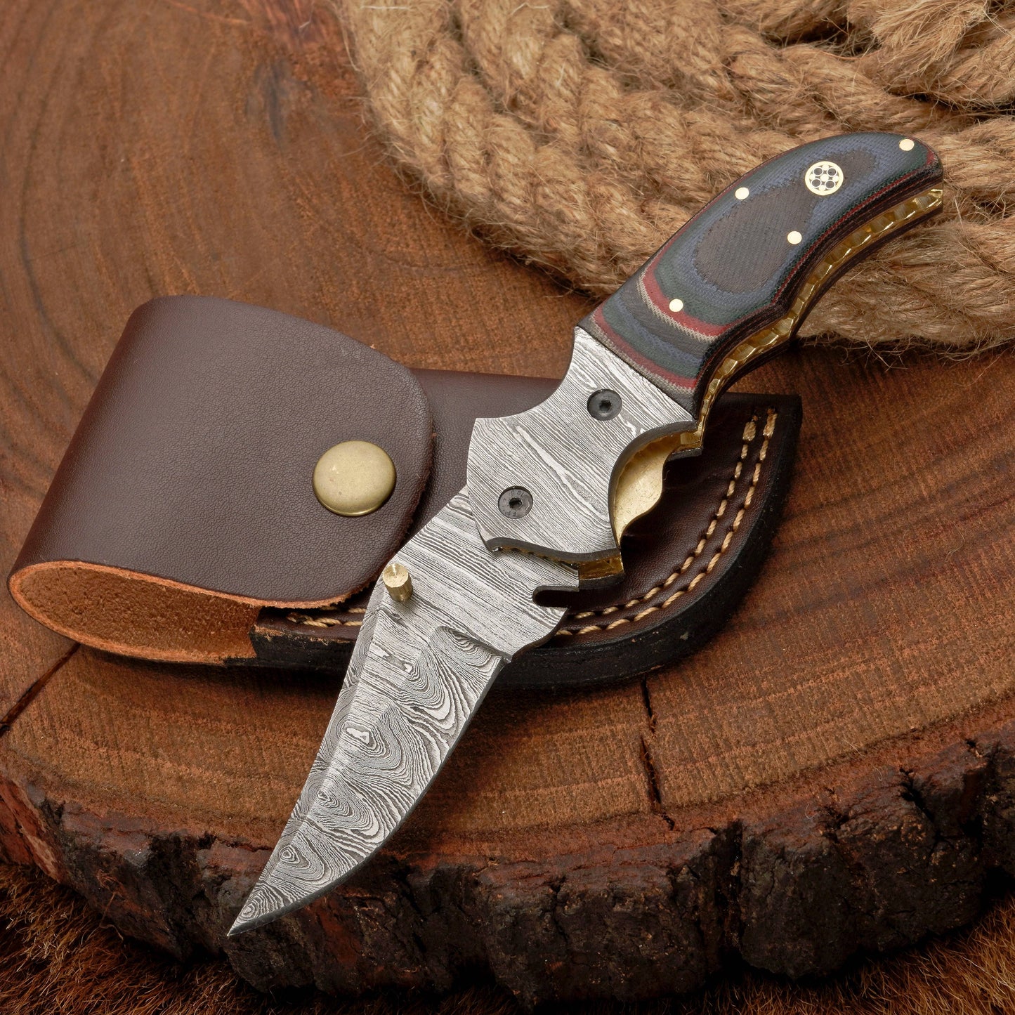 Handmade Damascus Steel Pocket Knife - Back Lock Folding Knife with Pocket Clip