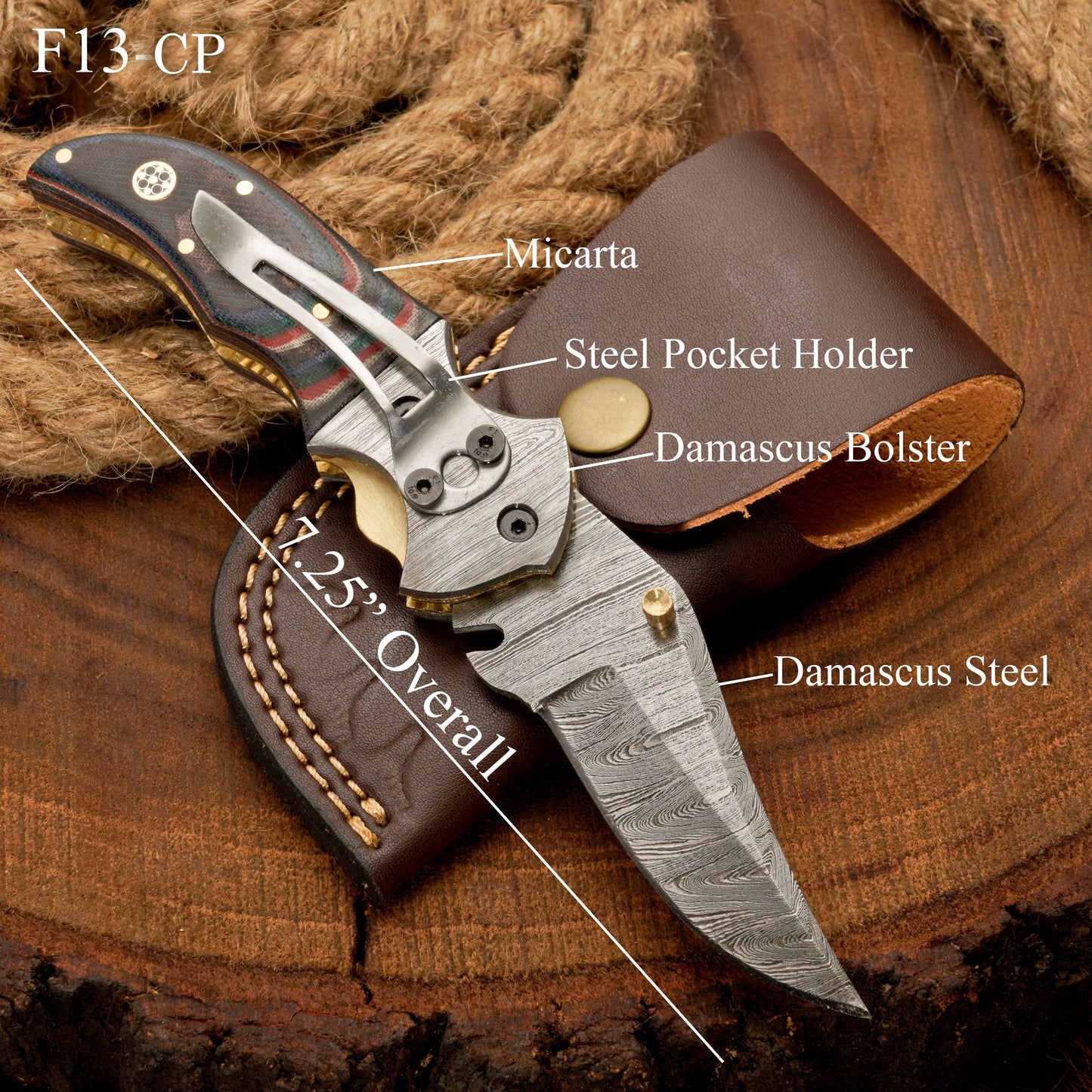 Handmade Damascus Steel Pocket Knife - Back Lock Folding Knife with Pocket Clip