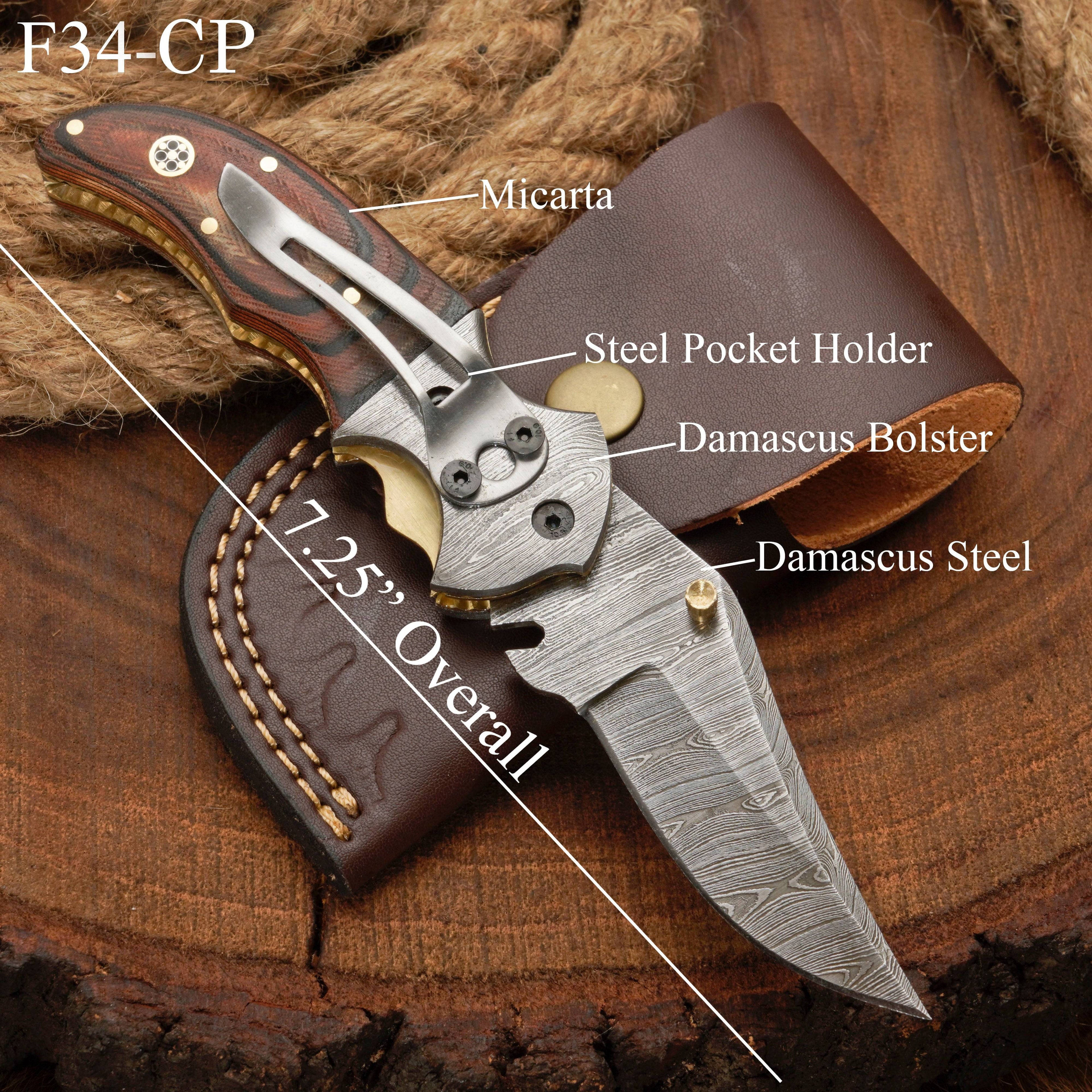 EDC Hand Forged Damascus Pocket Knife-Camping Folding knife | Pocket Clip knife with Micarta Handle