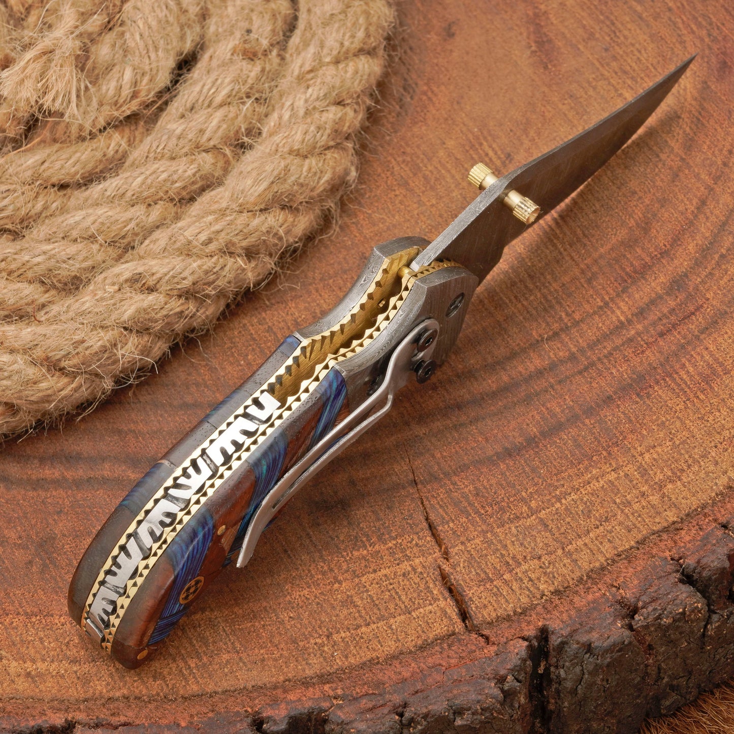 Hand Forged Damascus Steel Hunting Pocket Knife-Camping Folding Blade With Pocket Clip