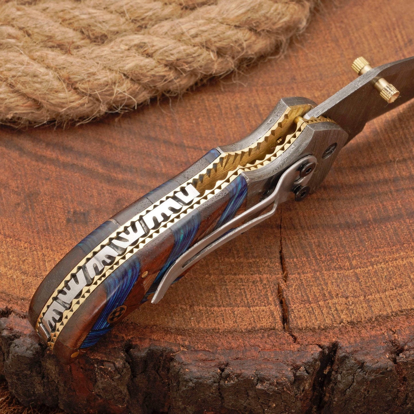 Hand Forged Damascus Steel Hunting Pocket Knife-Camping Folding Blade With Pocket Clip