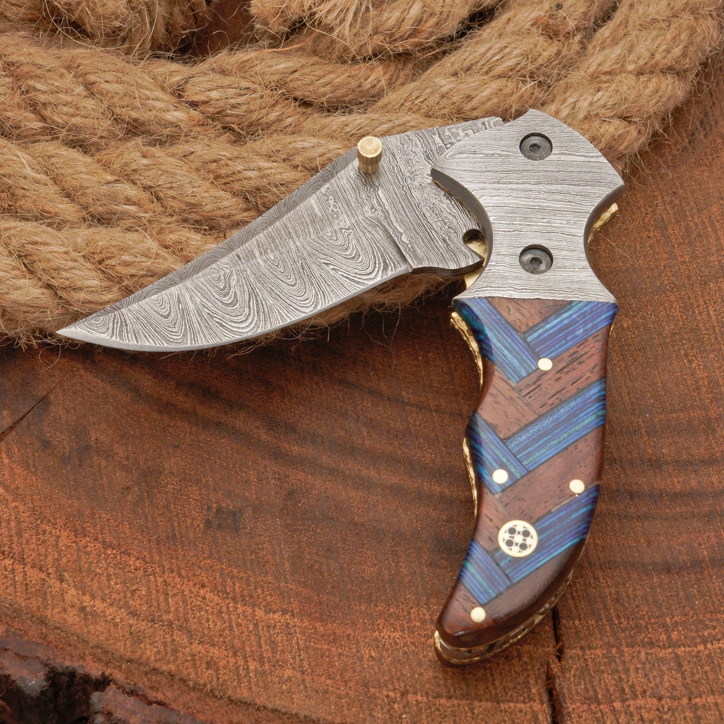 Hand Forged Damascus Steel Hunting Pocket Knife-Camping Folding Blade With Pocket Clip