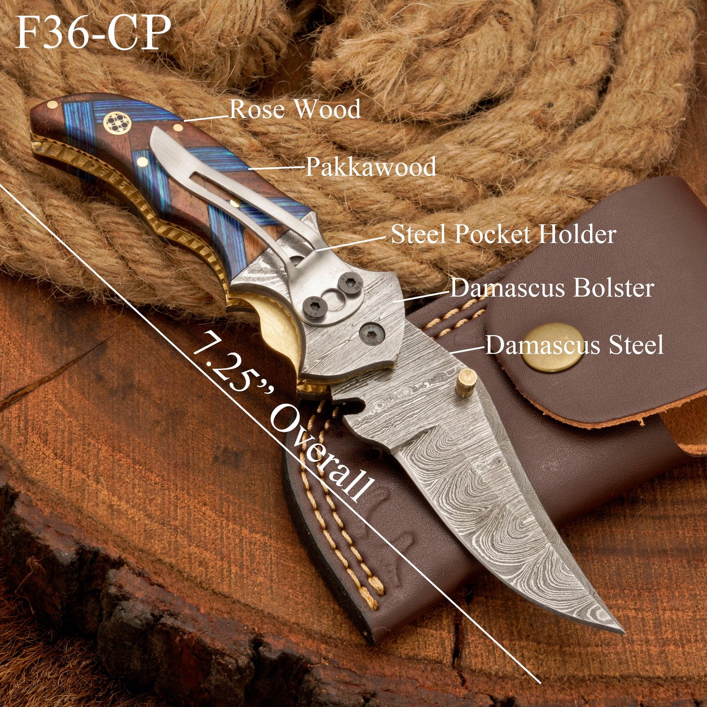 Hand Forged Damascus Steel Hunting Pocket Knife-Camping Folding Blade With Pocket Clip