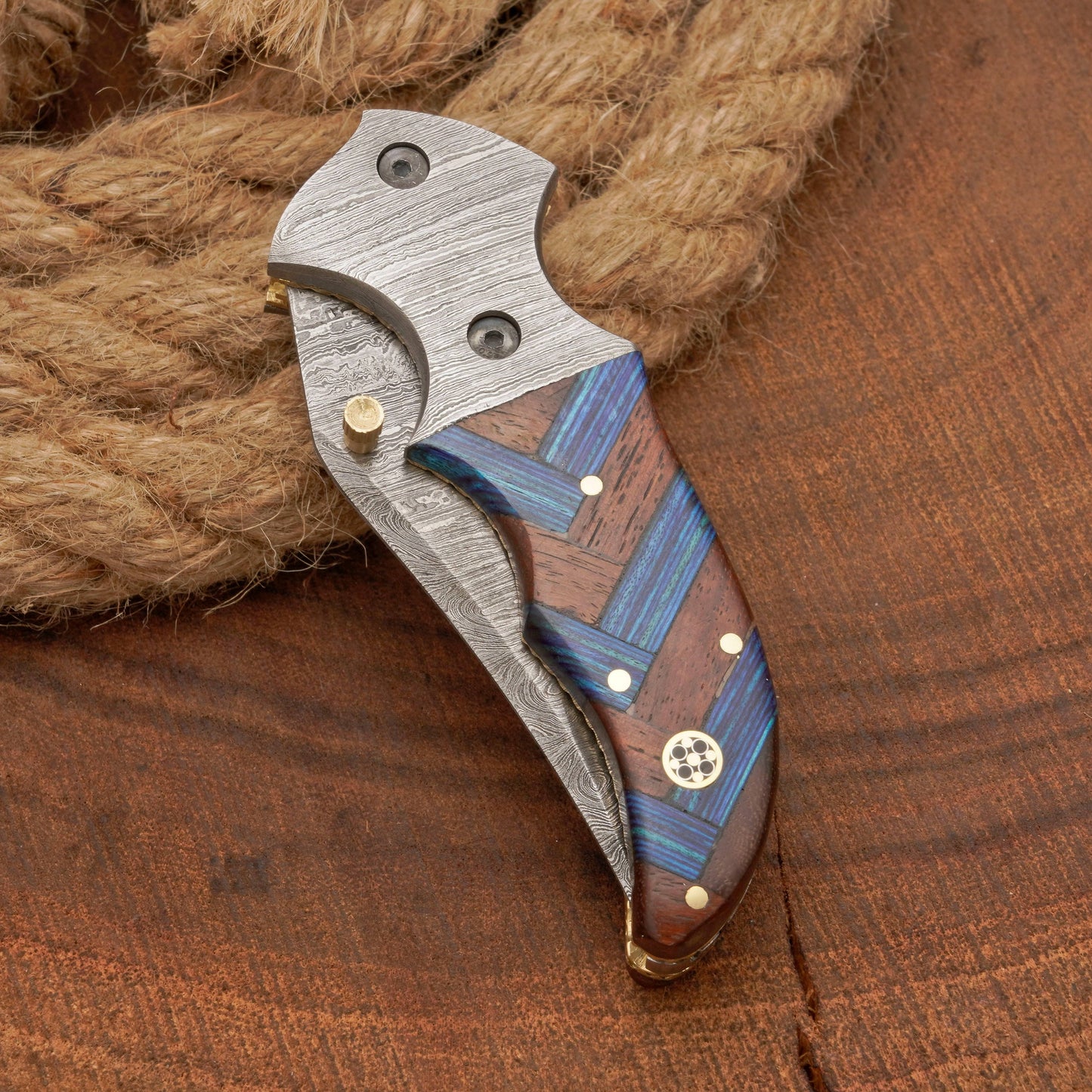 Hand Forged Damascus Steel Hunting Pocket Knife-Camping Folding Blade With Pocket Clip