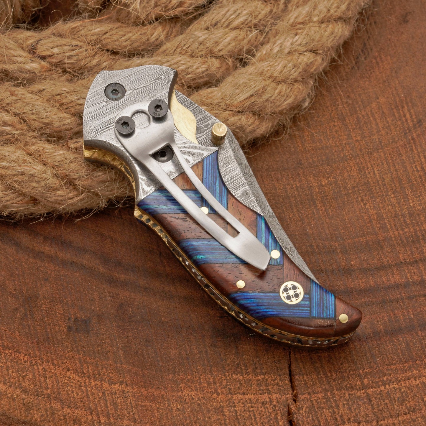 Hand Forged Damascus Steel Hunting Pocket Knife-Camping Folding Blade With Pocket Clip