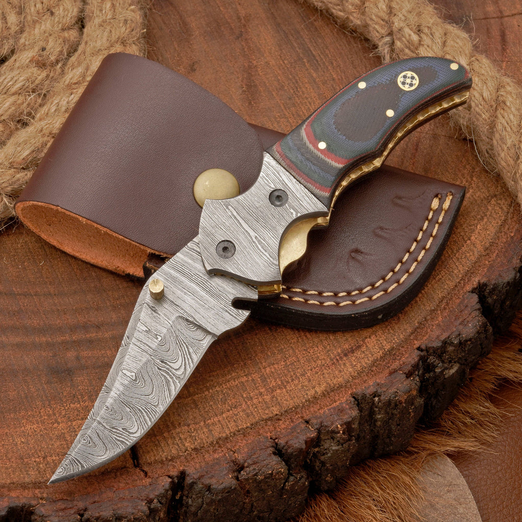 Handmade Damascus Steel Pocket Knife - Back Lock Folding Knife with Pocket Clip