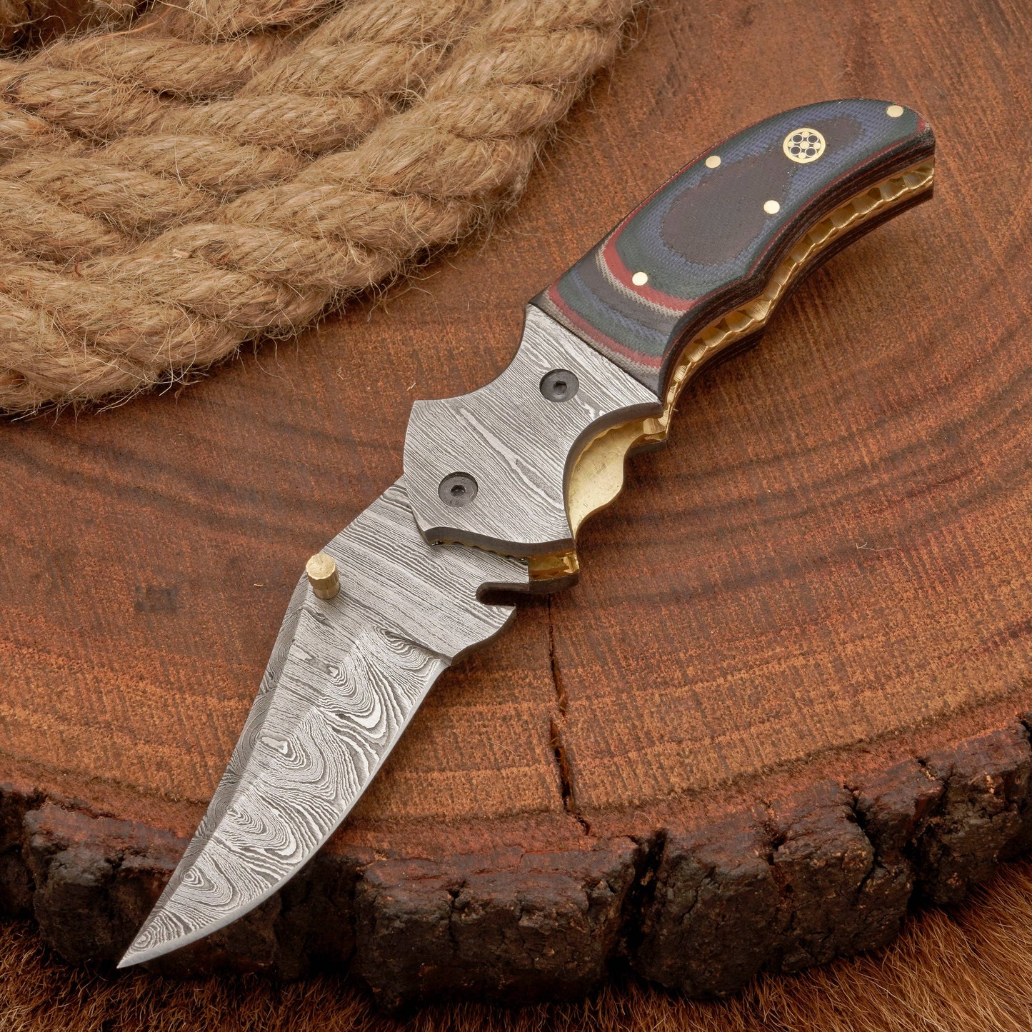 Handmade Damascus Steel Pocket Knife - Back Lock Folding Knife with Pocket Clip