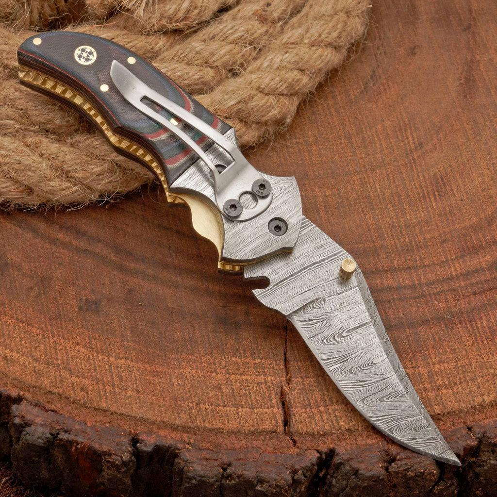 Handmade Damascus Steel Pocket Knife - Back Lock Folding Knife with Pocket Clip