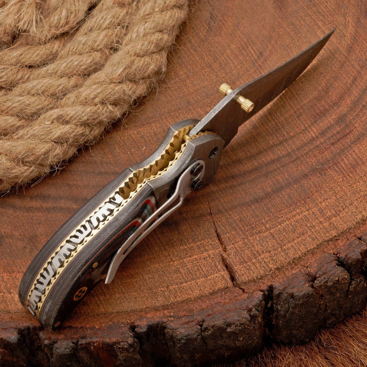 Handmade Damascus Steel Pocket Knife - Back Lock Folding Knife with Pocket Clip