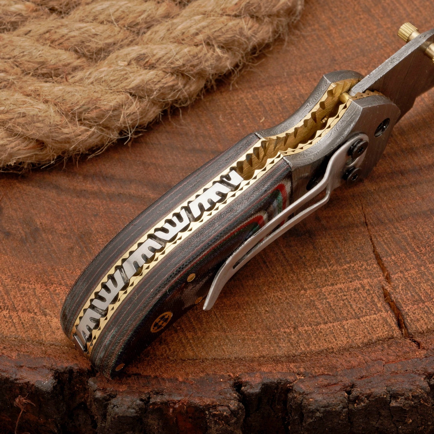 Handmade Damascus Steel Pocket Knife - Back Lock Folding Knife with Pocket Clip