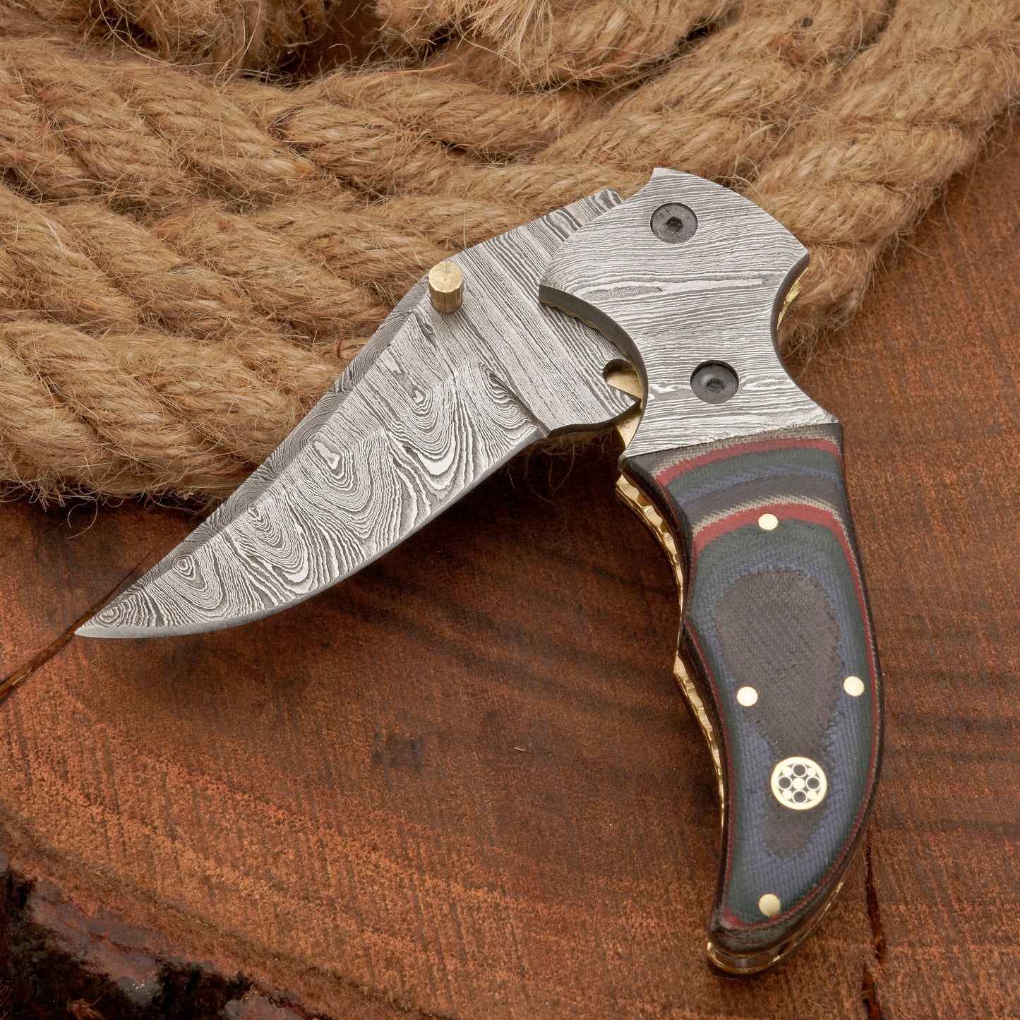 Handmade Damascus Steel Pocket Knife - Back Lock Folding Knife with Pocket Clip