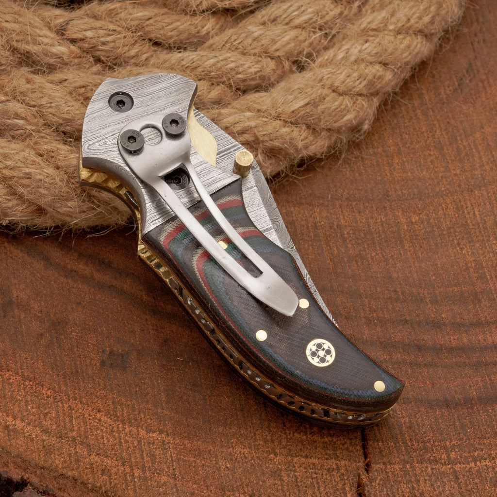 Handmade Damascus Steel Pocket Knife - Back Lock Folding Knife with Pocket Clip