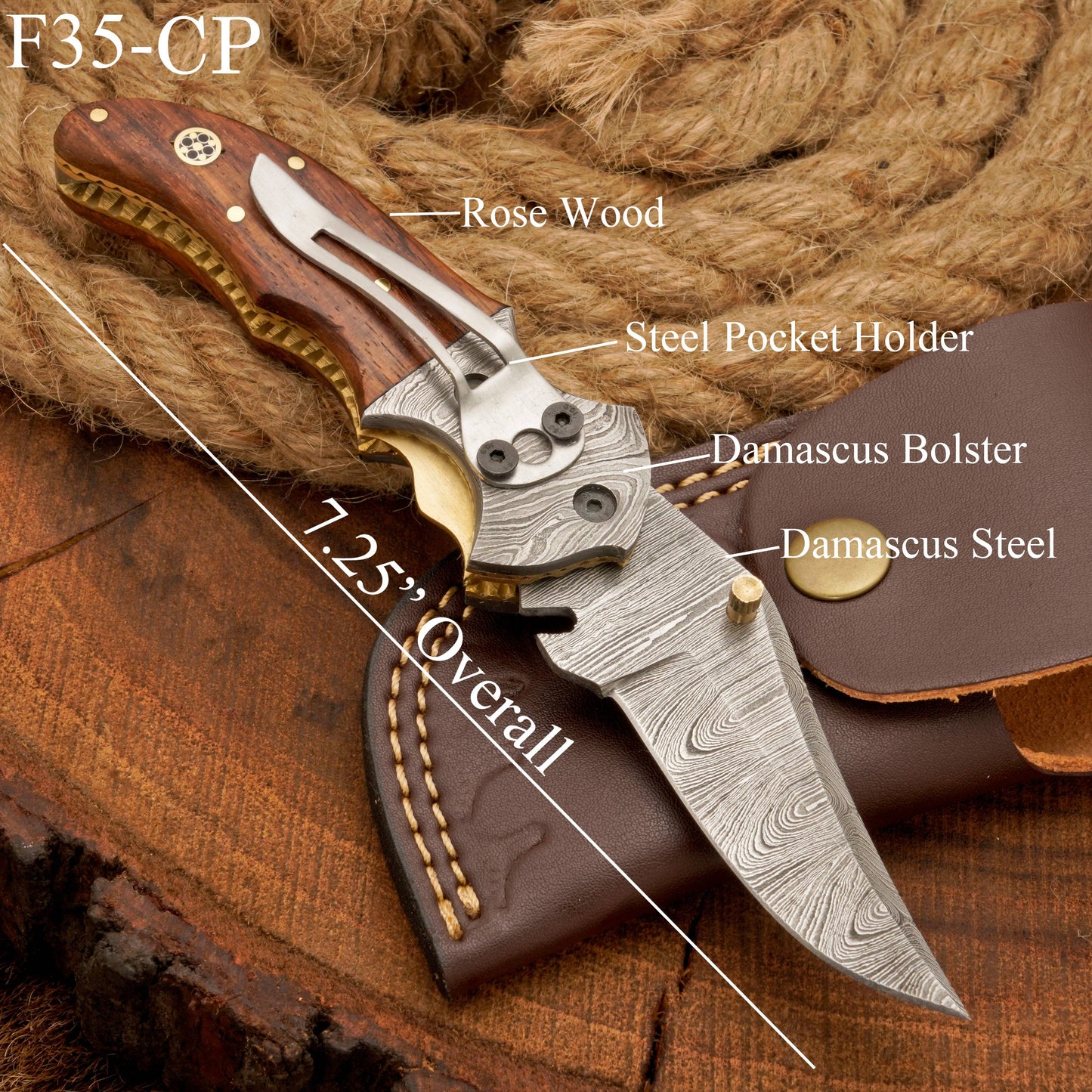 Handmade Forged Damascus Folding Pocket Knife with Pocket Clip | Camping Folding Knife with Rose Wood Handle