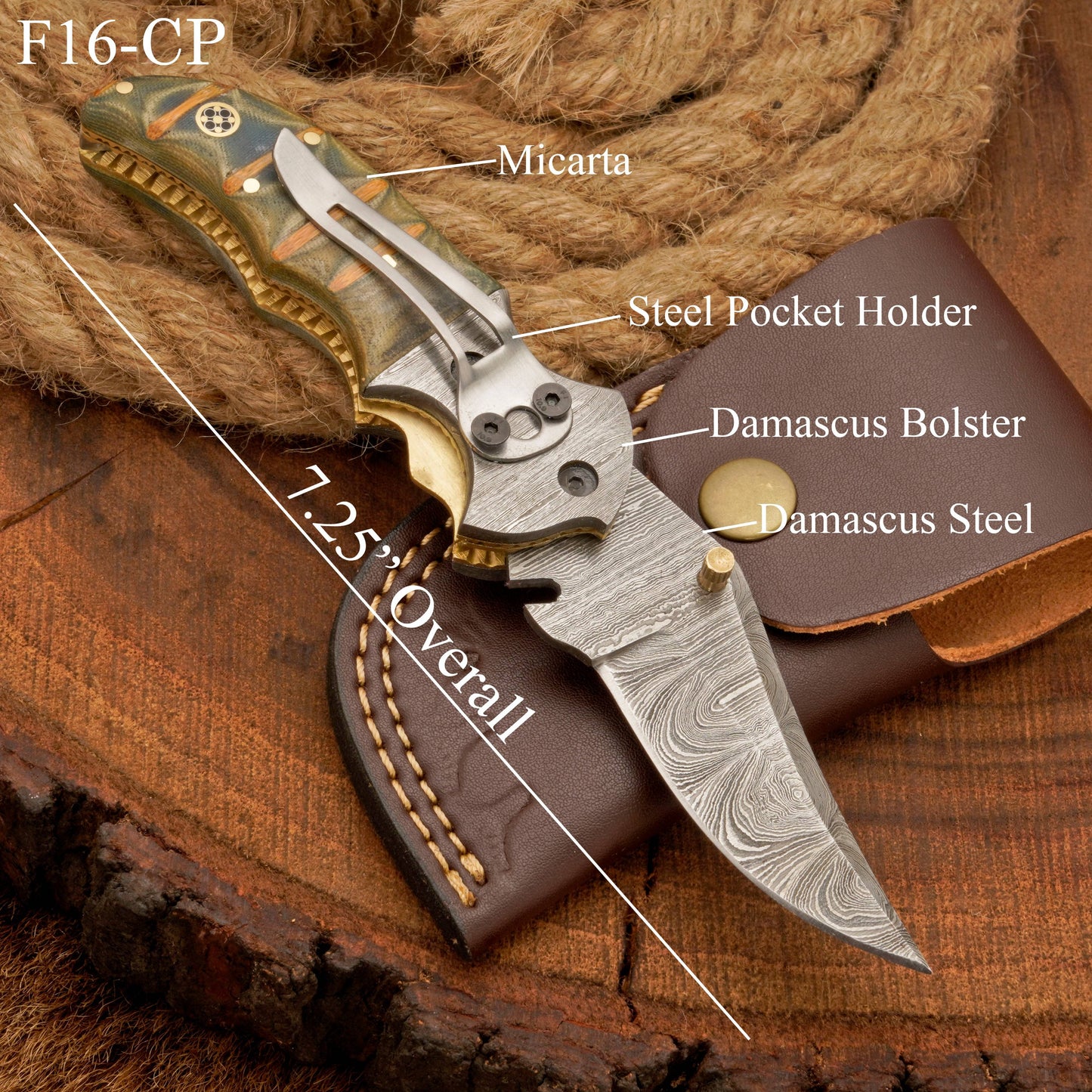 EDC Handmade Damascus Pocket Knife-Camping Folding Blade With Pocket Clip & Micarta Handle