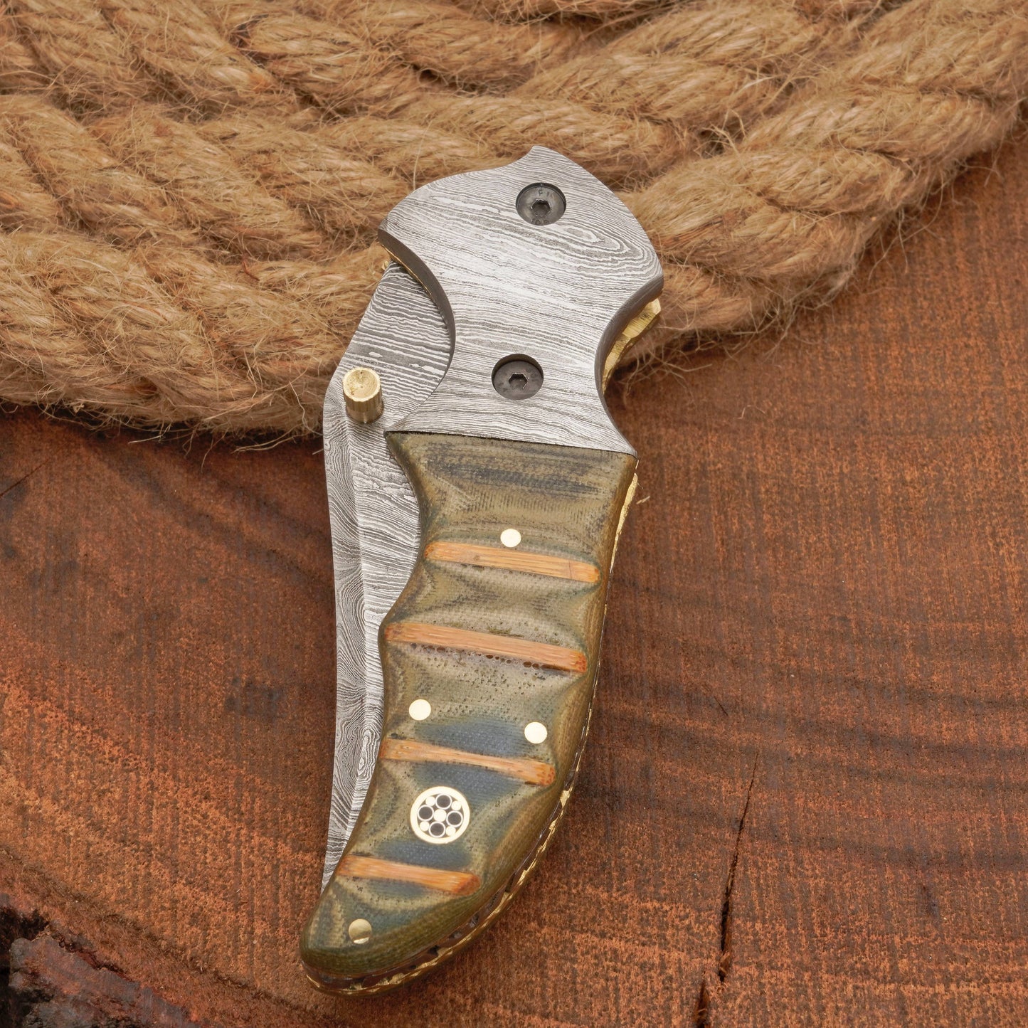 EDC Handmade Damascus Pocket Knife-Camping Folding Blade With Pocket Clip & Micarta Handle