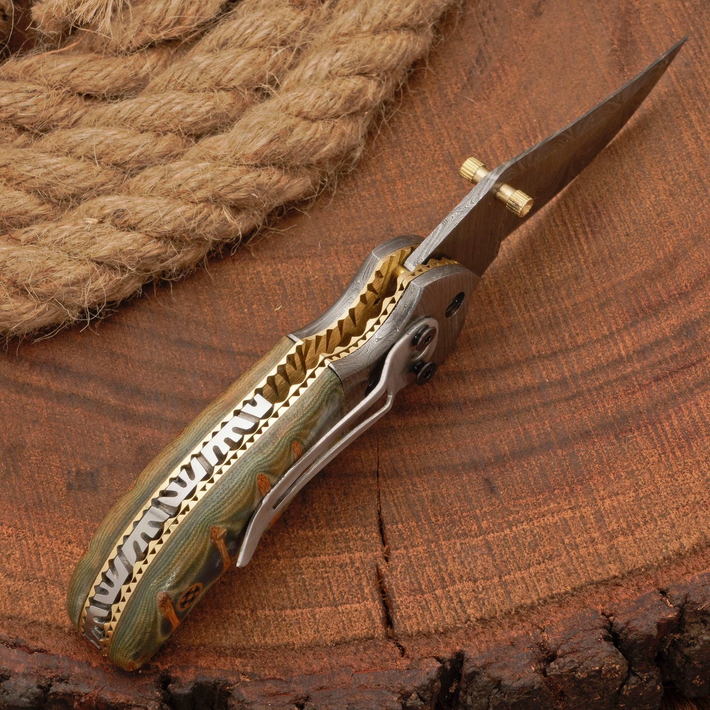 EDC Handmade Damascus Pocket Knife-Camping Folding Blade With Pocket Clip & Micarta Handle