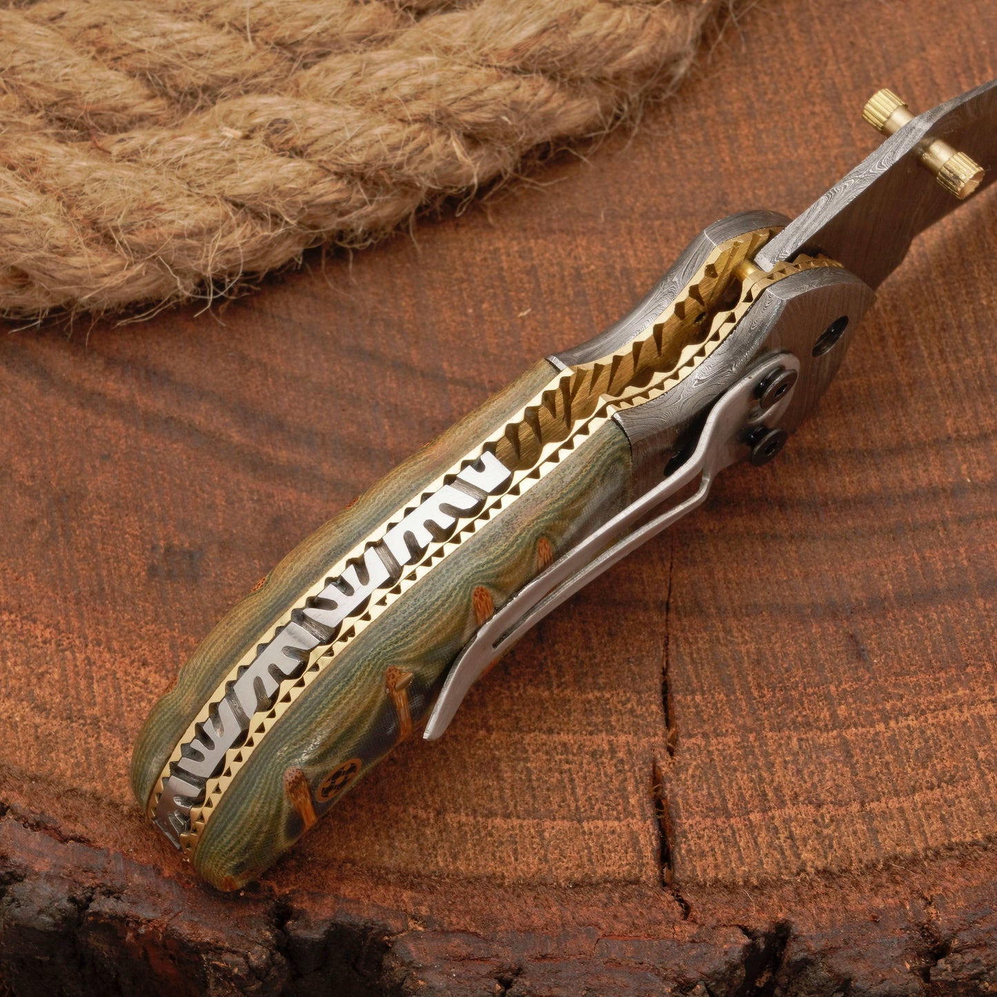 EDC Handmade Damascus Pocket Knife-Camping Folding Blade With Pocket Clip & Micarta Handle