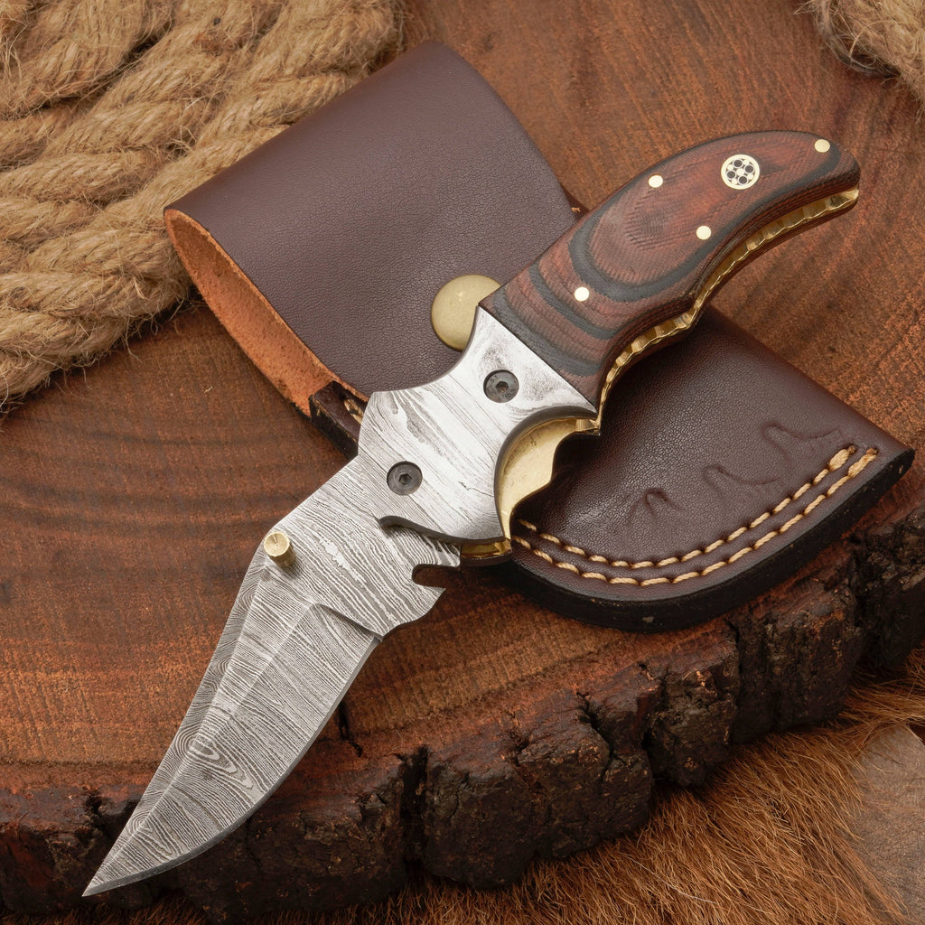 EDC Hand Forged Damascus Pocket Knife-Camping Folding knife | Pocket Clip knife with Micarta Handle