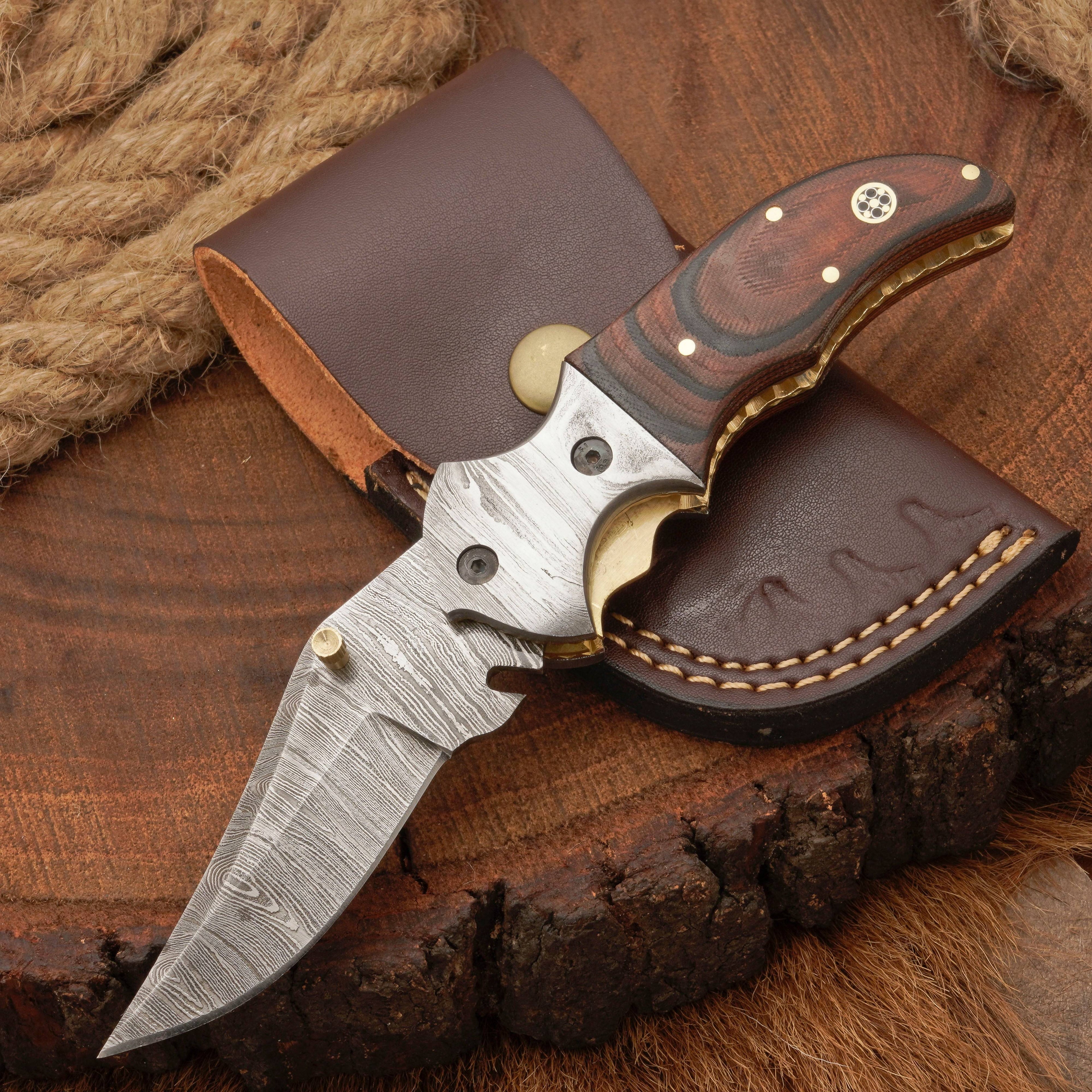 EDC Hand Forged Damascus Pocket Knife-Camping Folding knife | Pocket Clip knife with Micarta Handle