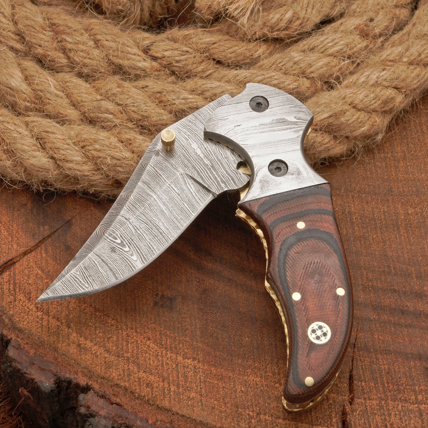 EDC Hand Forged Damascus Pocket Knife-Camping Folding knife | Pocket Clip knife with Micarta Handle