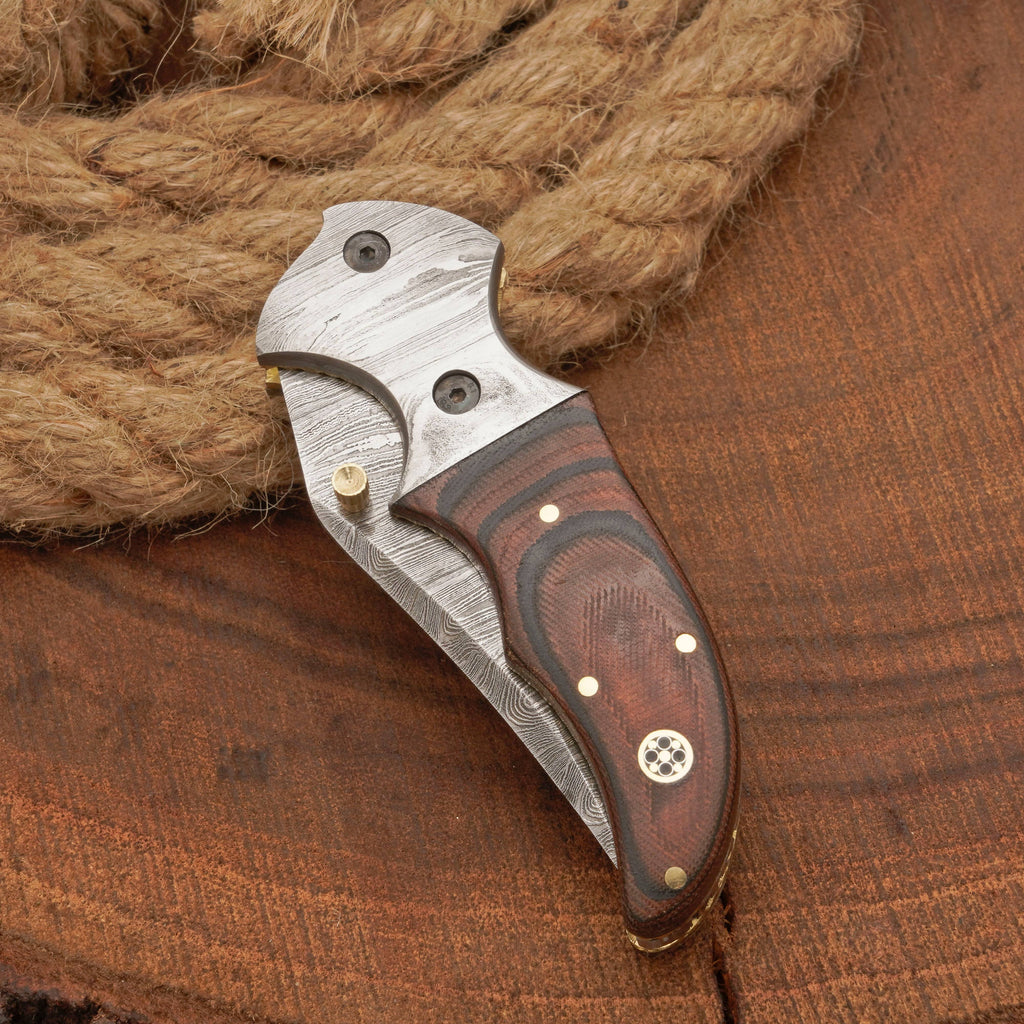 EDC Hand Forged Damascus Pocket Knife-Camping Folding knife | Pocket Clip knife with Micarta Handle