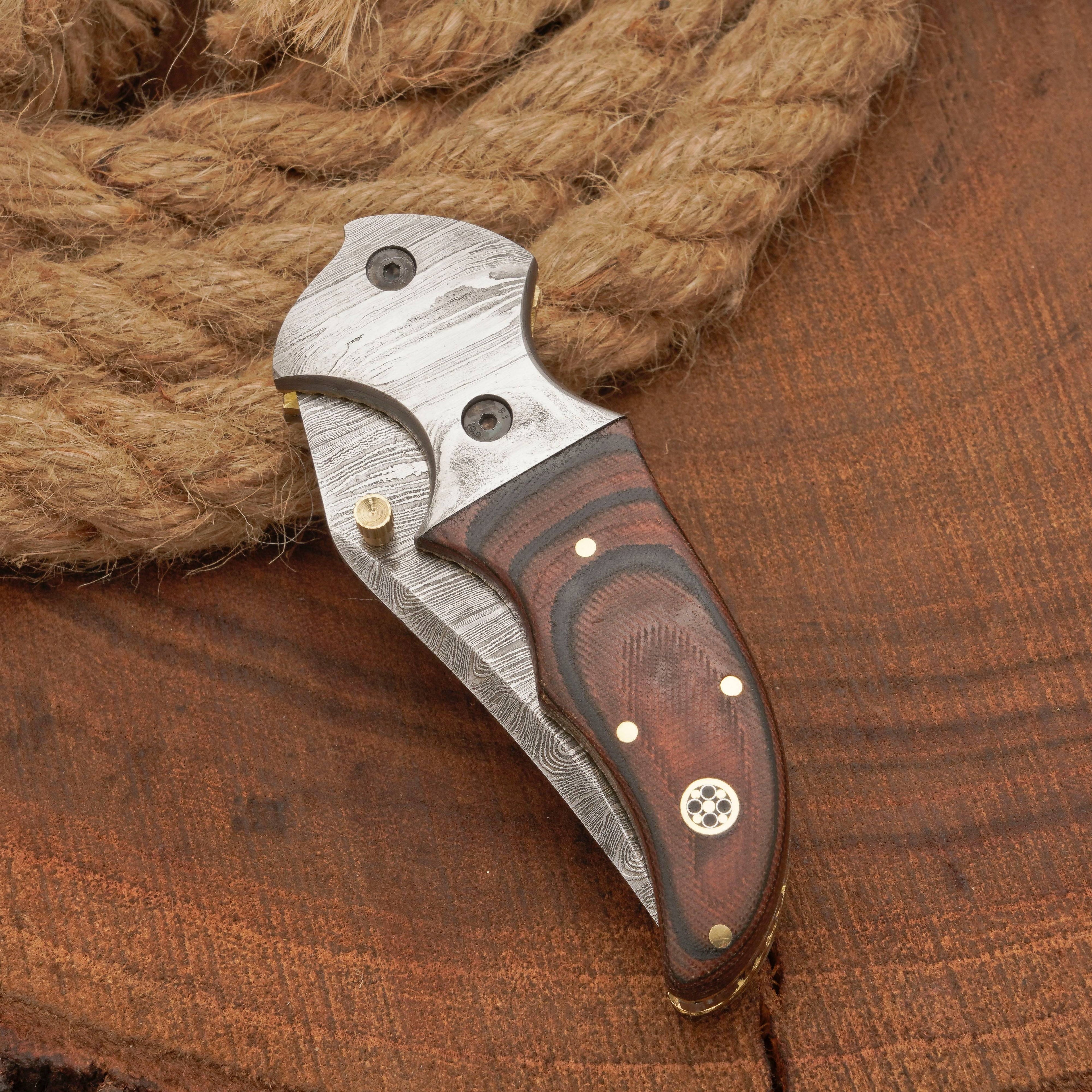 EDC Hand Forged Damascus Pocket Knife-Camping Folding knife | Pocket Clip knife with Micarta Handle