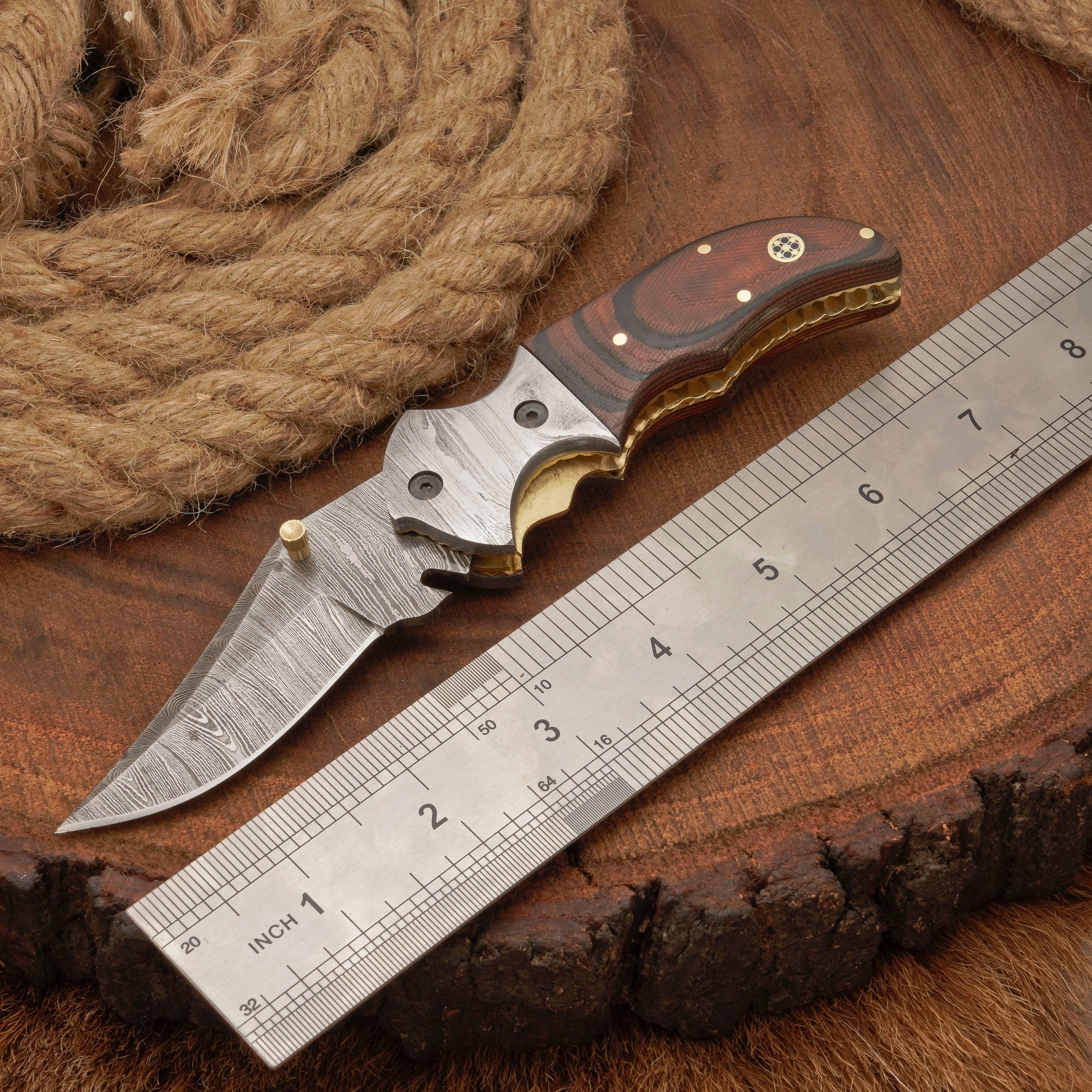 EDC Hand Forged Damascus Pocket Knife-Camping Folding knife | Pocket Clip knife with Micarta Handle