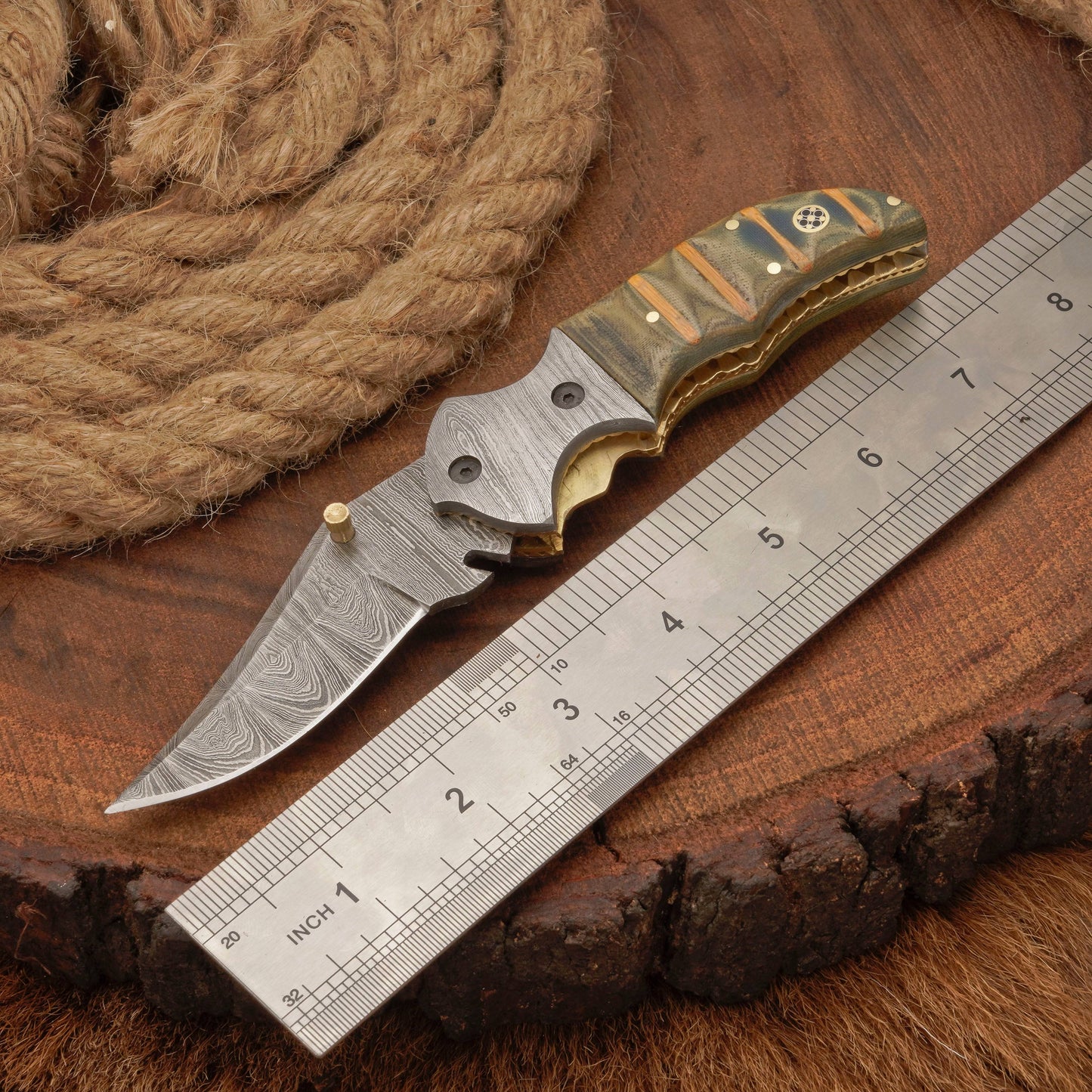 EDC Handmade Damascus Pocket Knife-Camping Folding Blade With Pocket Clip & Micarta Handle